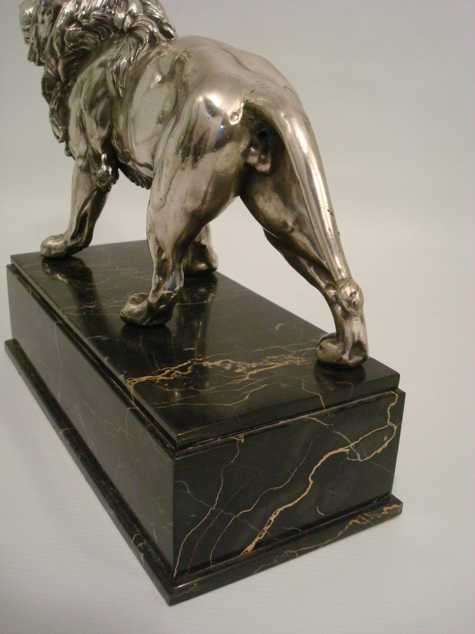 Large Silvered Lion Sculpture, France, Early 20th Century For Sale 4