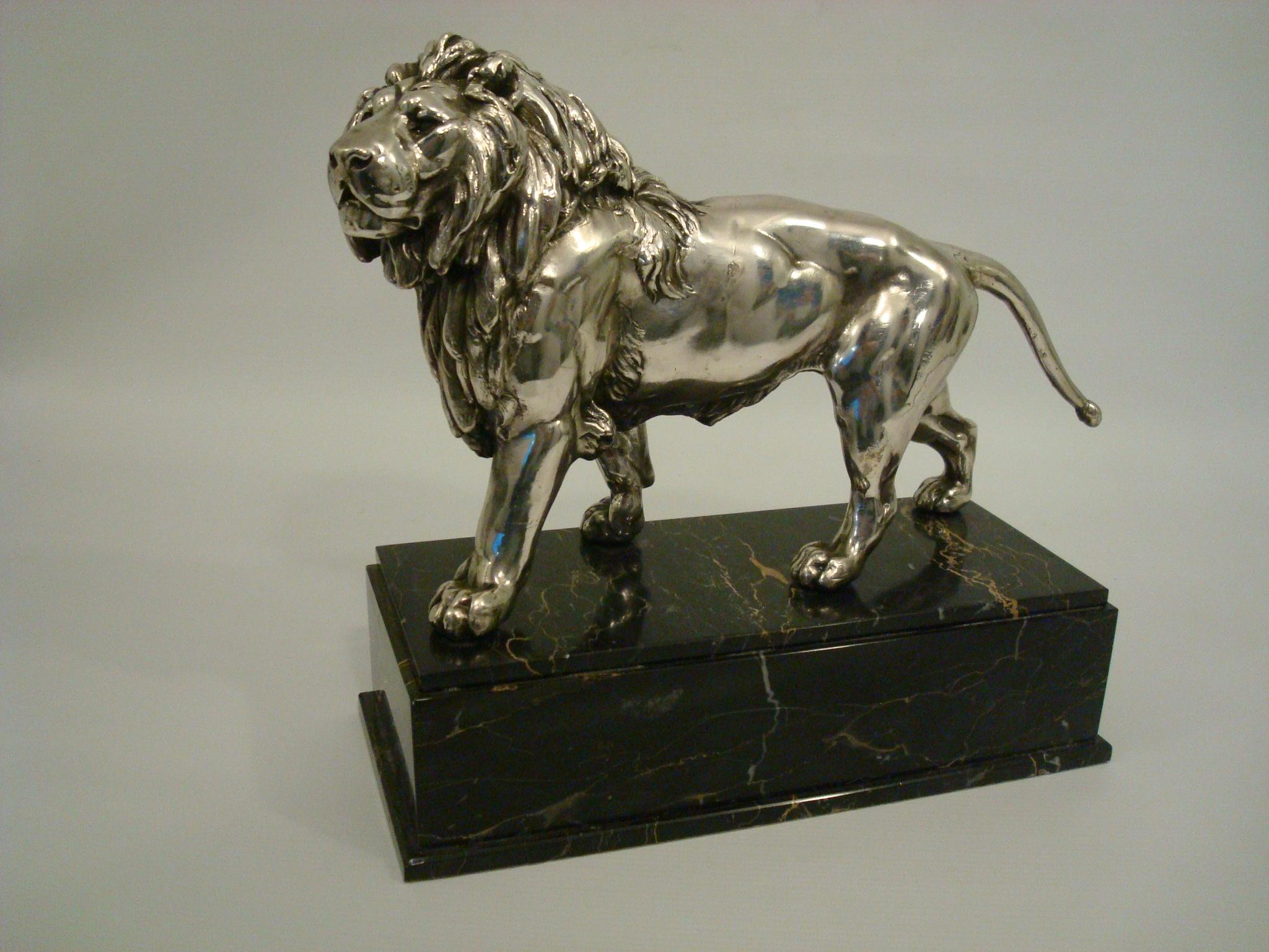 Large Silvered Lion Sculpture, France, Early 20th Century For Sale 5