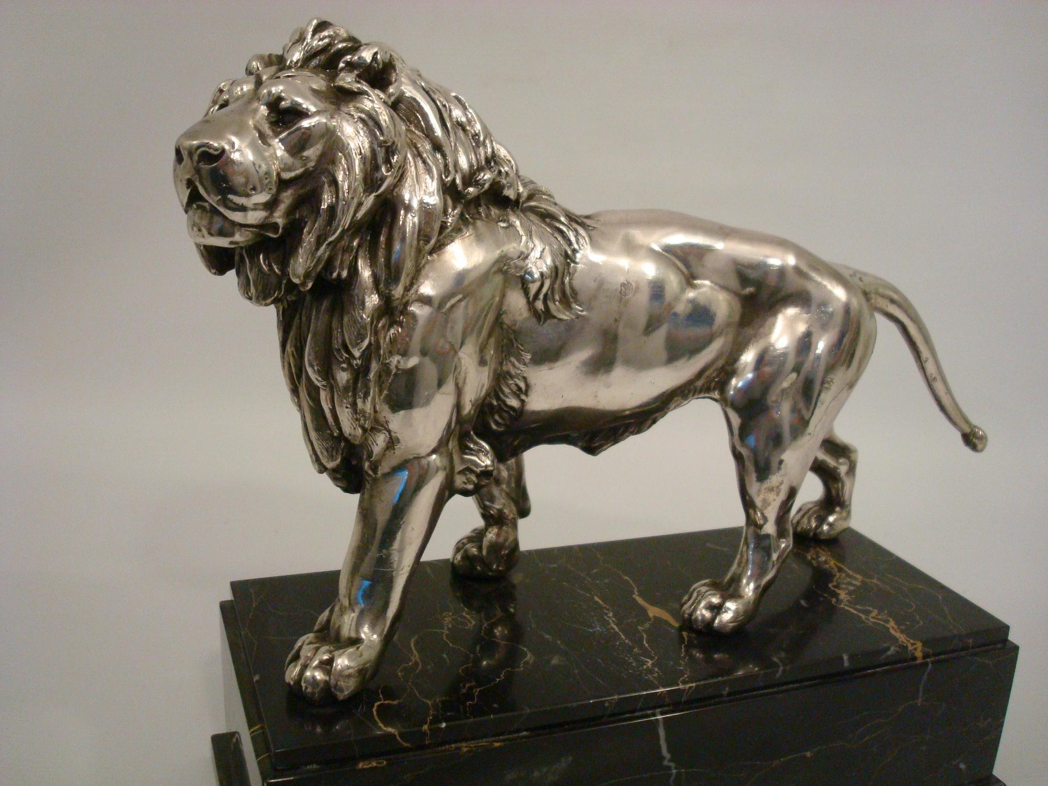 Large Silvered Lion Sculpture, France, Early 20th Century For Sale 6