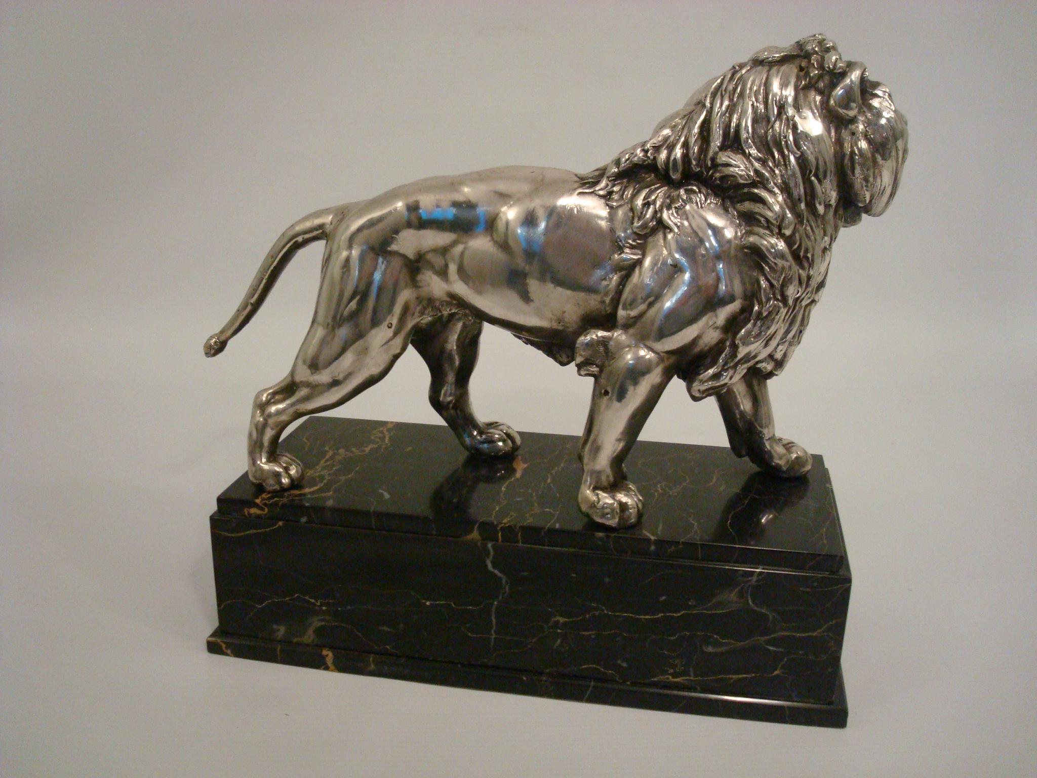 Large Silvered Lion Sculpture, France, Early 20th Century For Sale 1