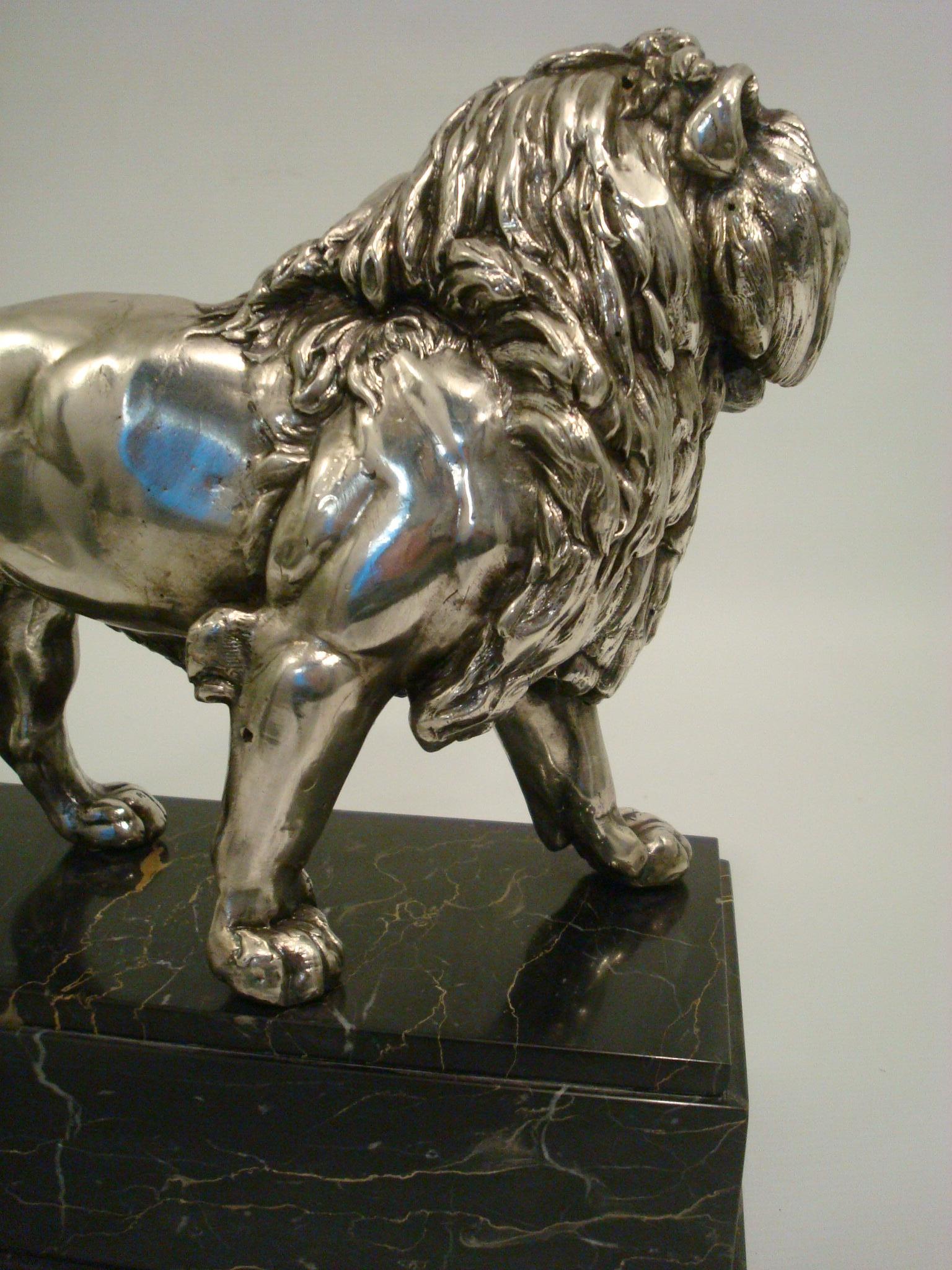 Large Silvered Lion Sculpture, France, Early 20th Century For Sale 2
