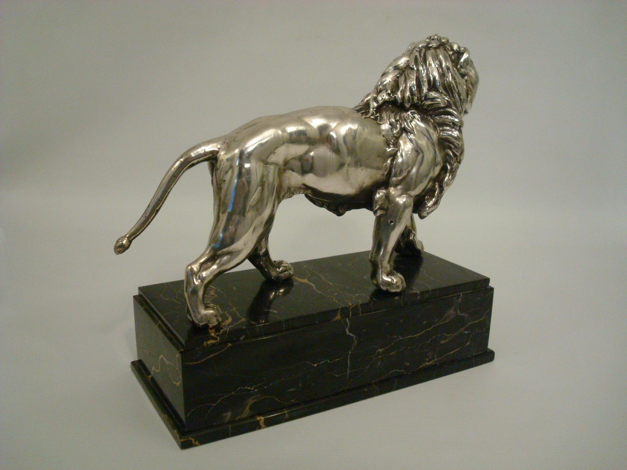 Large Silvered Lion Sculpture, France, Early 20th Century For Sale 3