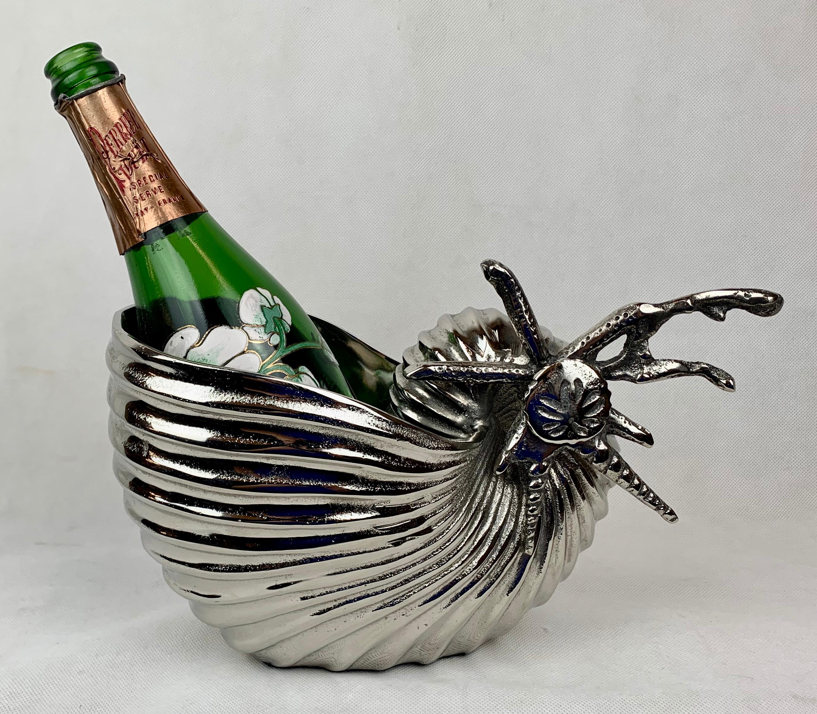 Cast Silvered Nautilus Shell Container/Wine Cooler/Ice Bucket/Planter