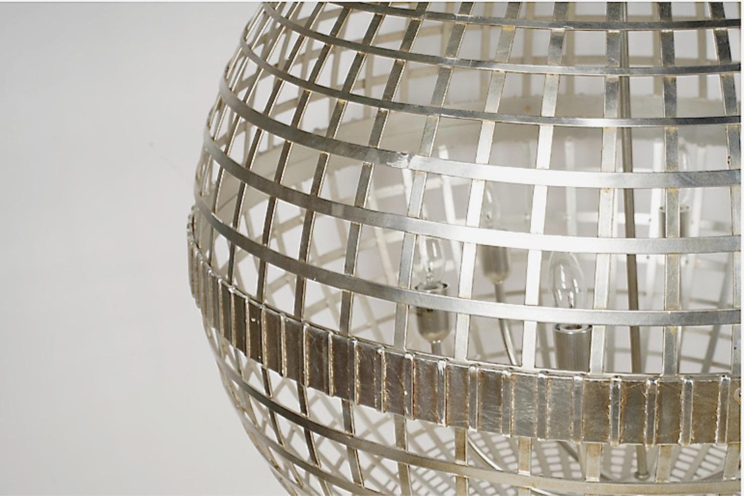 Hollywood Regency Large Silvered Spherical Lantern Pendant For Sale