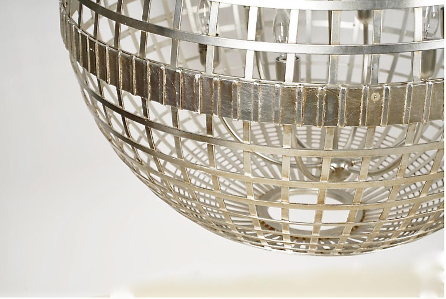Large Silvered Spherical Lantern Pendant In Good Condition For Sale In Pasadena, CA
