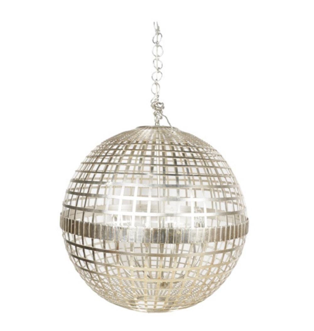 Steel Large Silvered Spherical Lantern Pendant For Sale