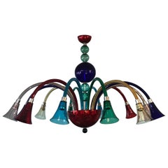 Large Simone Cenedese 12-Arm Chandelier, Multi-Color Memphis Style