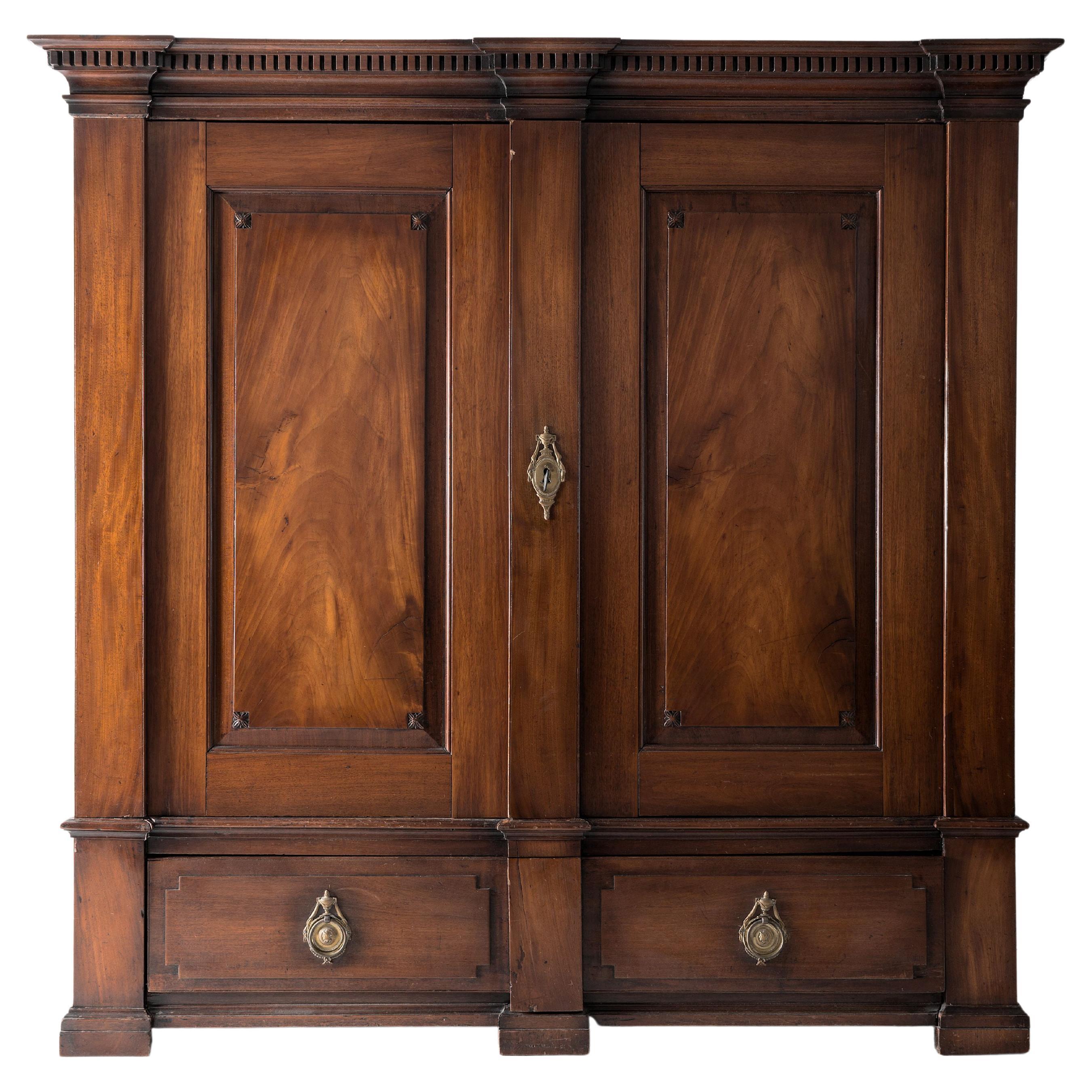 Large Simple Neoclassical Danish Mahogany Armoire, ca 1790 For Sale