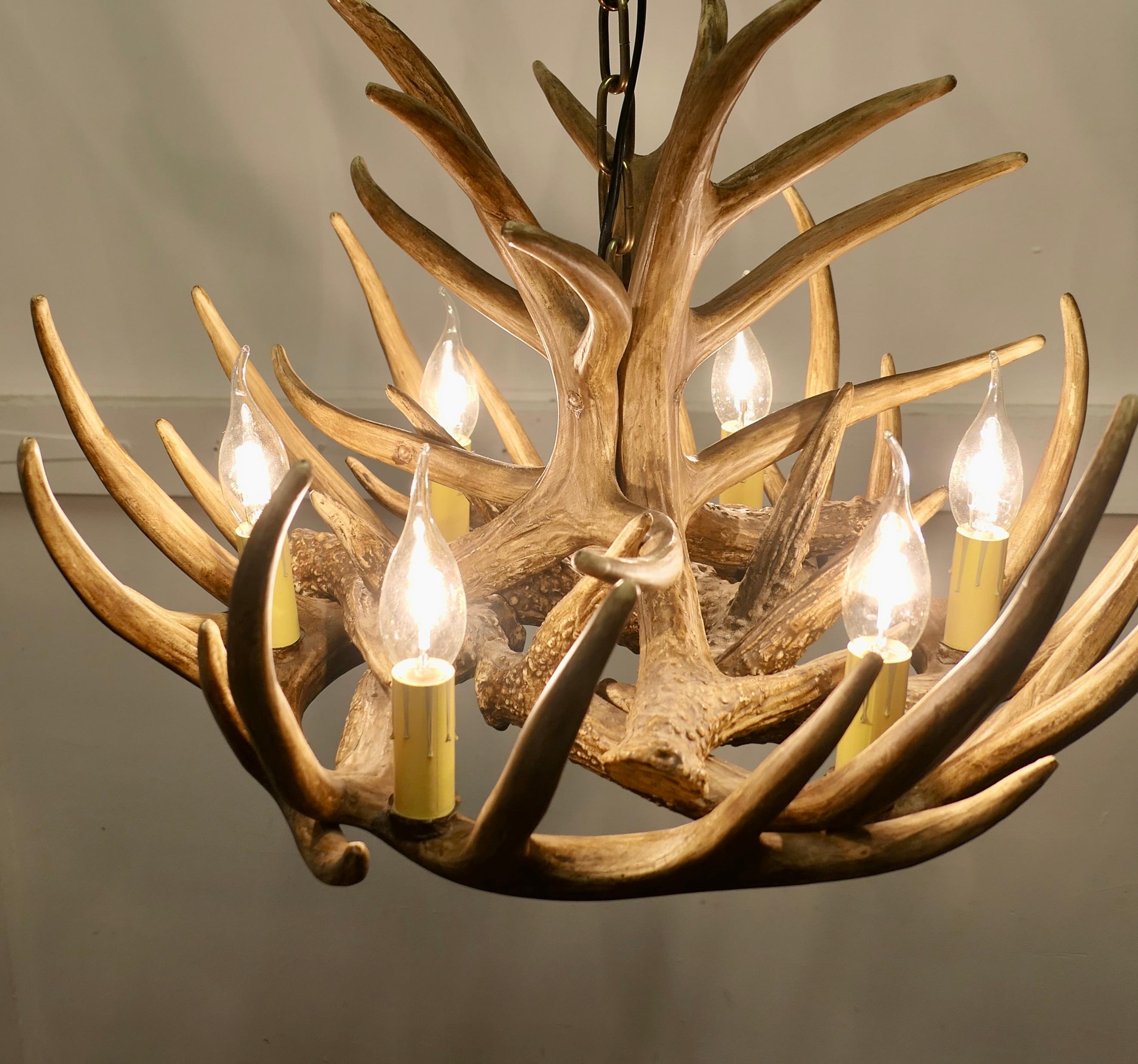 Large Simulated Black Forrest Stag Antler Hanging Chandelier    In Good Condition For Sale In Chillerton, Isle of Wight