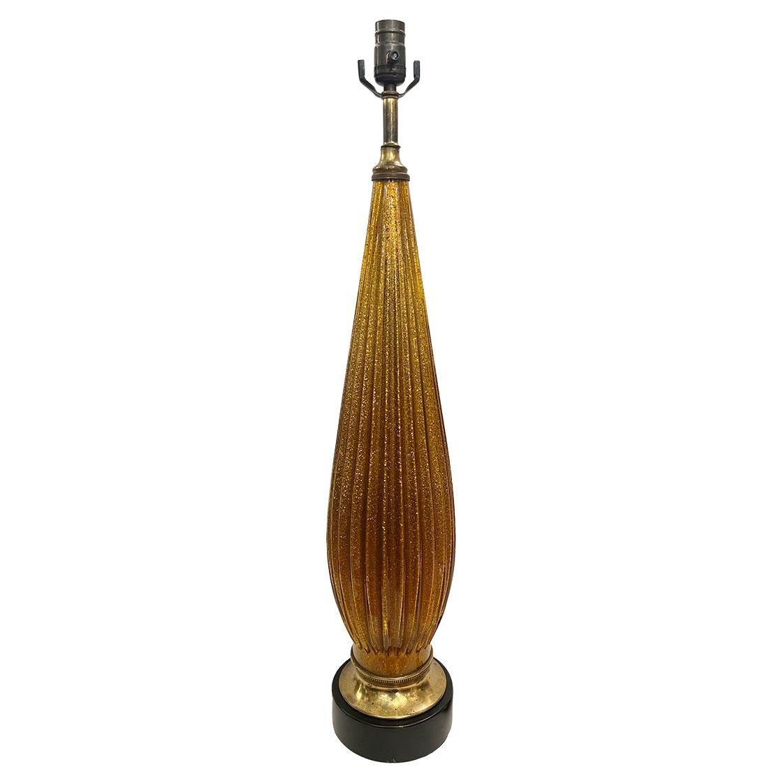 Large Single Amber Table Lamp For Sale