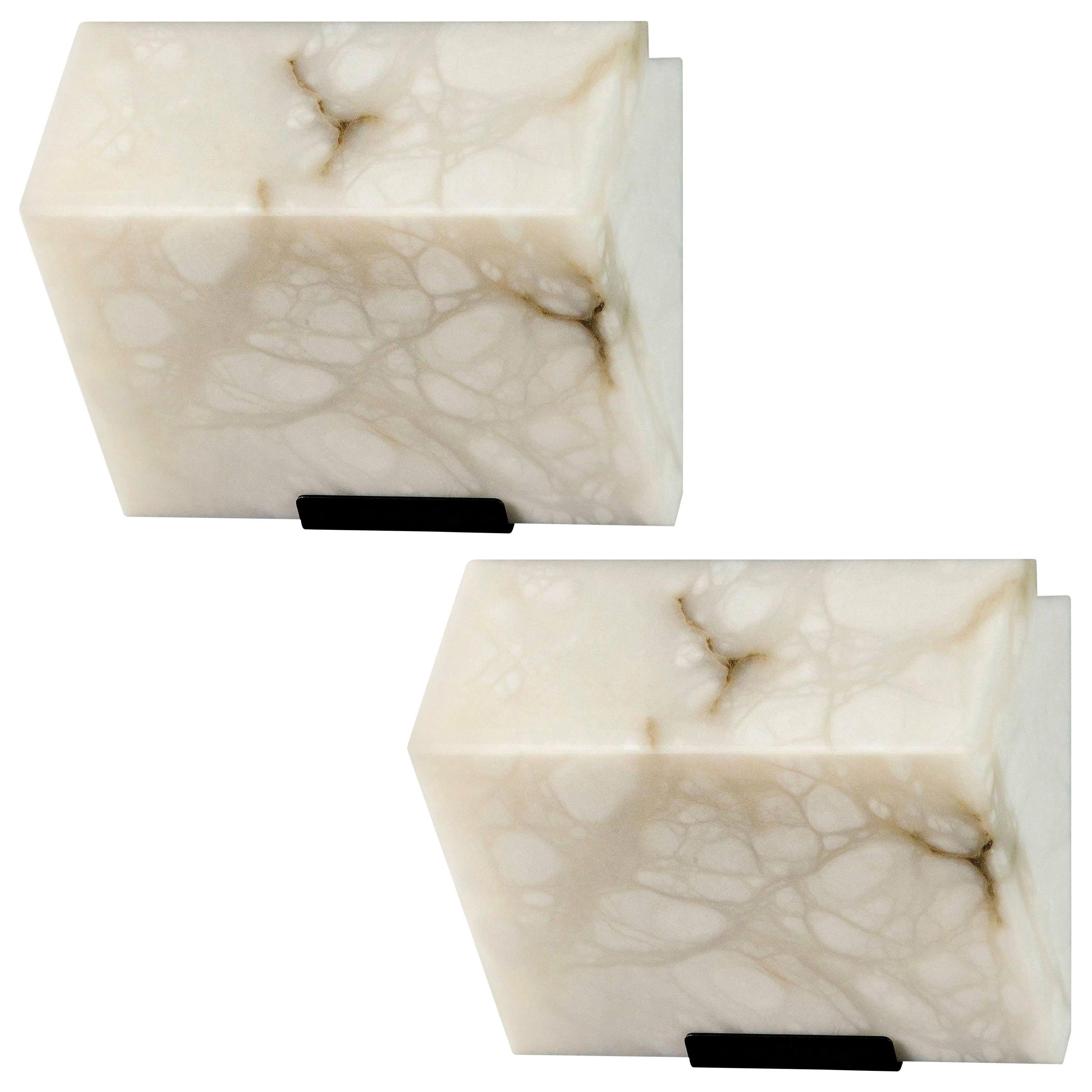 Large 'Single Block' Model #230 Alabaster Sconce in the Manner of Pierre Chareau