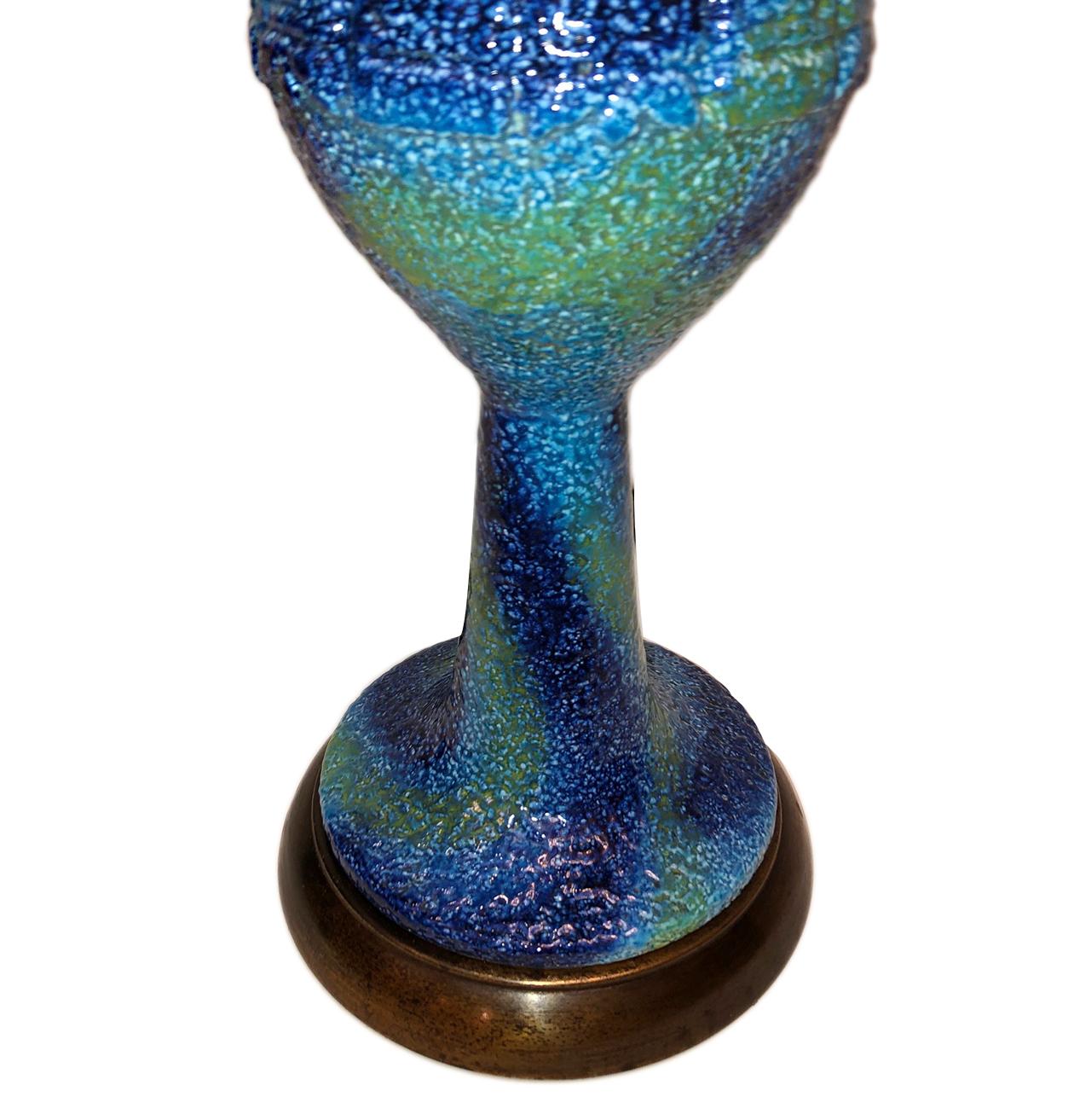 Italian Large Single Blue Porcelain Table Lamp For Sale