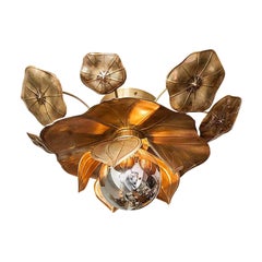 Large single Brass Lotus Flower Ceiling Light