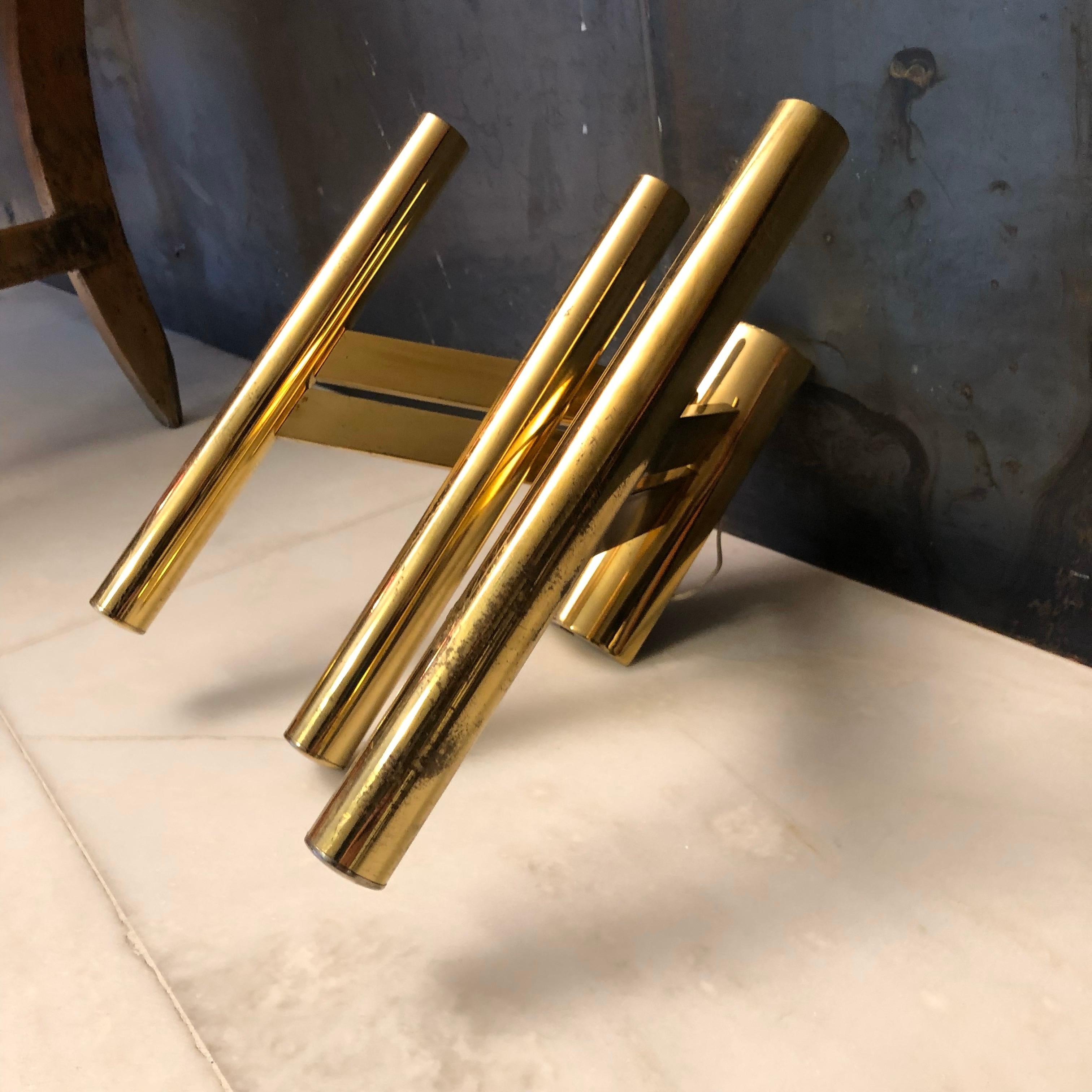 Large Single Brass Sconce by Sciolari, Italy, 1970s For Sale 8