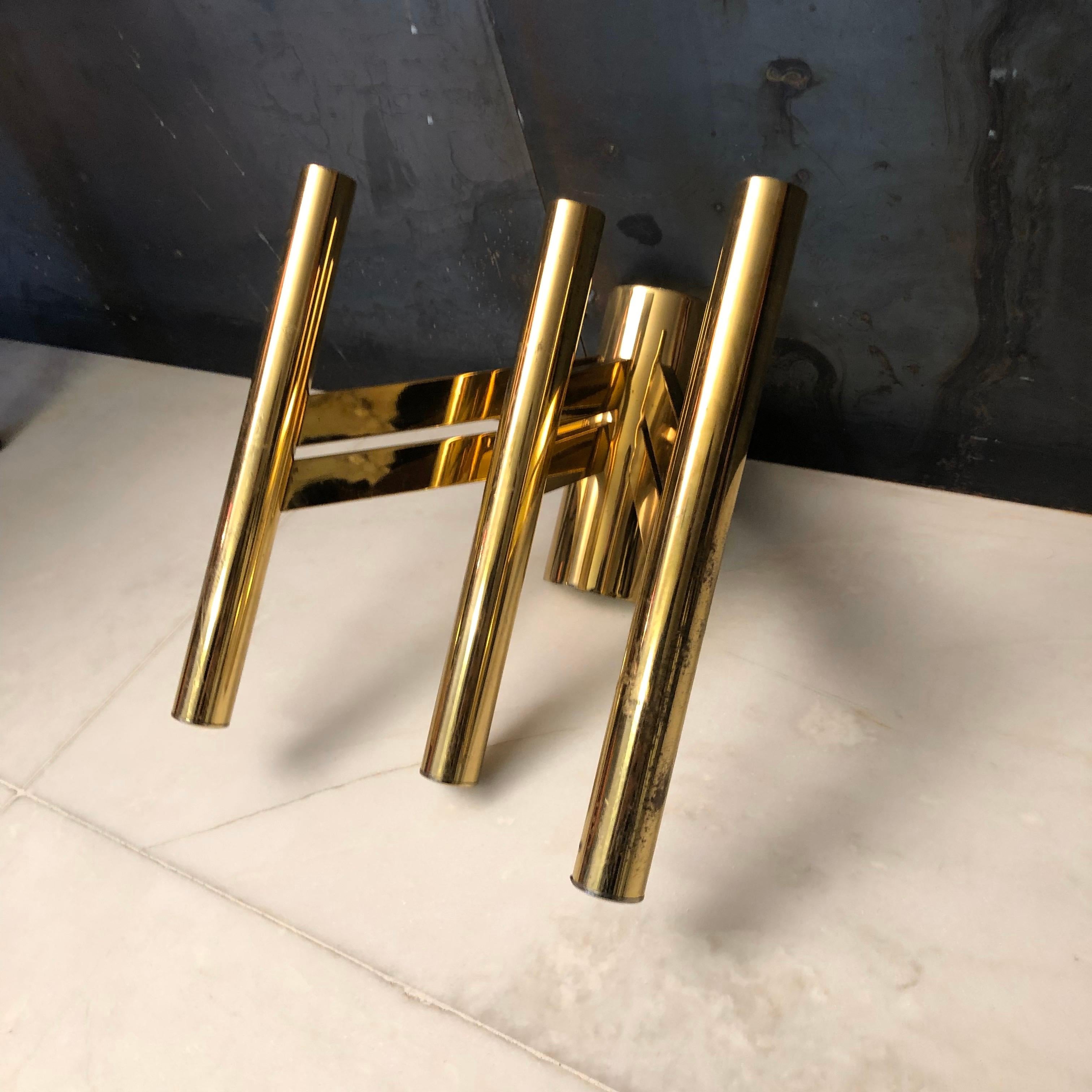 Large Single Brass Sconce by Sciolari, Italy, 1970s For Sale 3