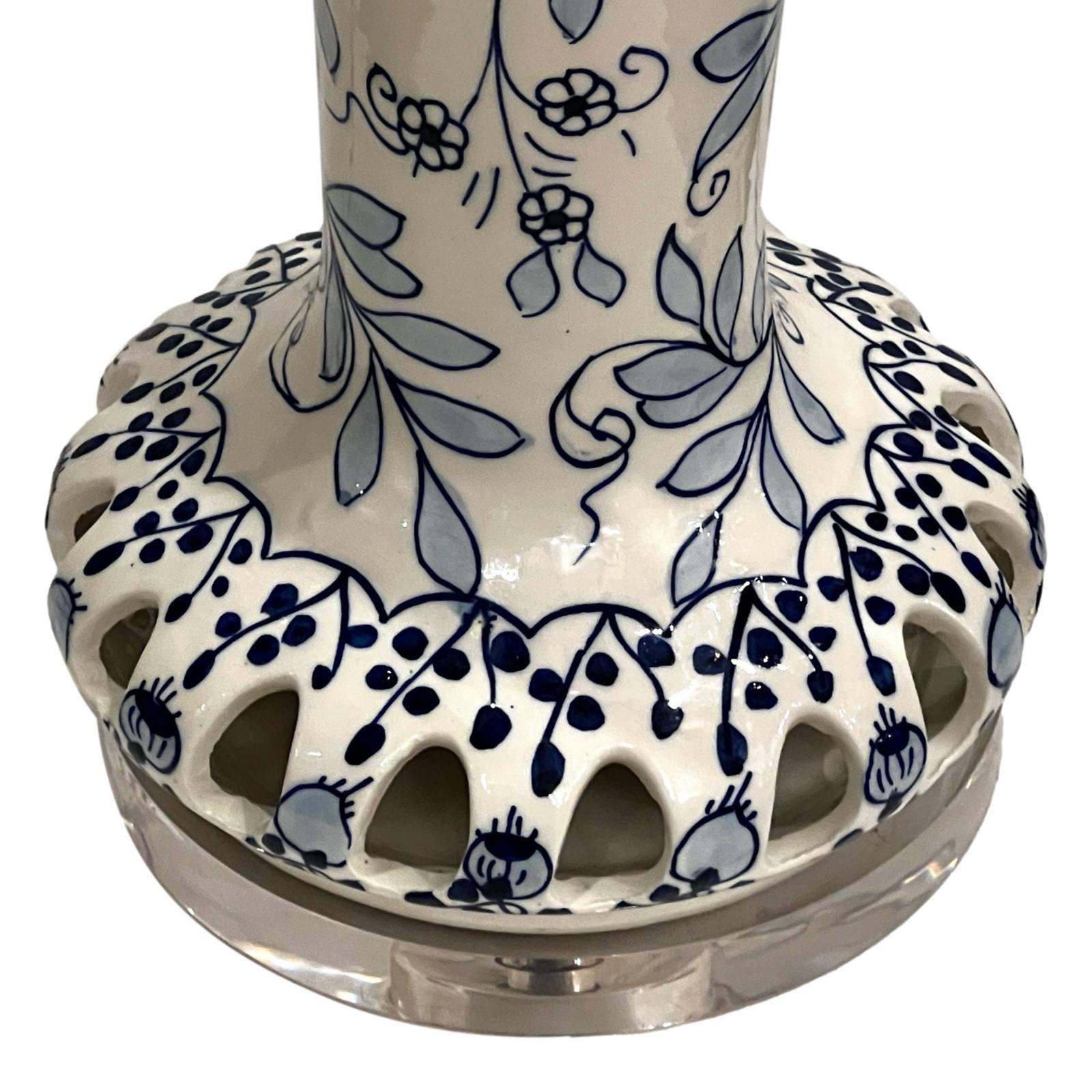 Italian Large Single Ceramic Blue and White Table Lamp For Sale