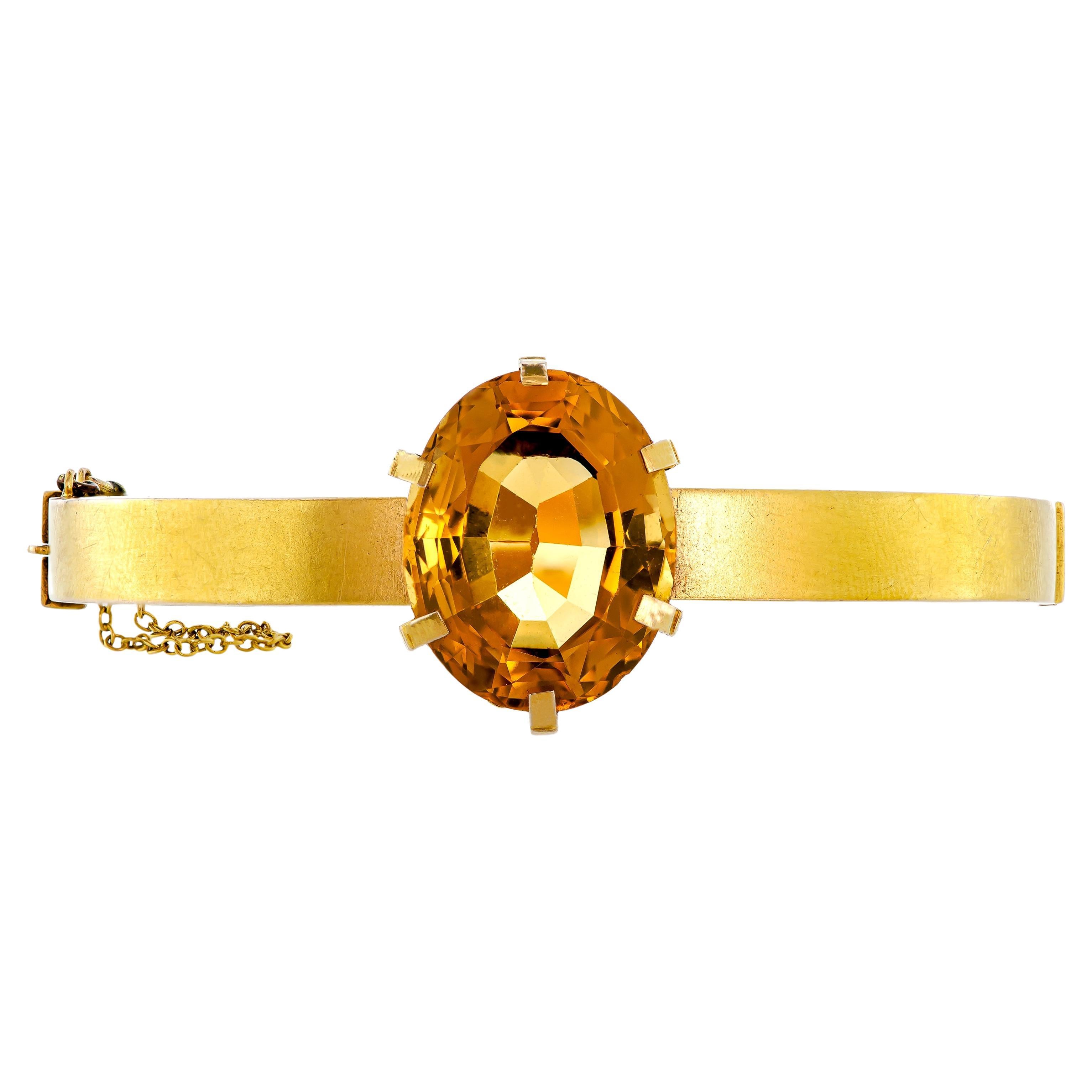Large Single Citrine 14kt Yellow Gold Stiff Bracelet