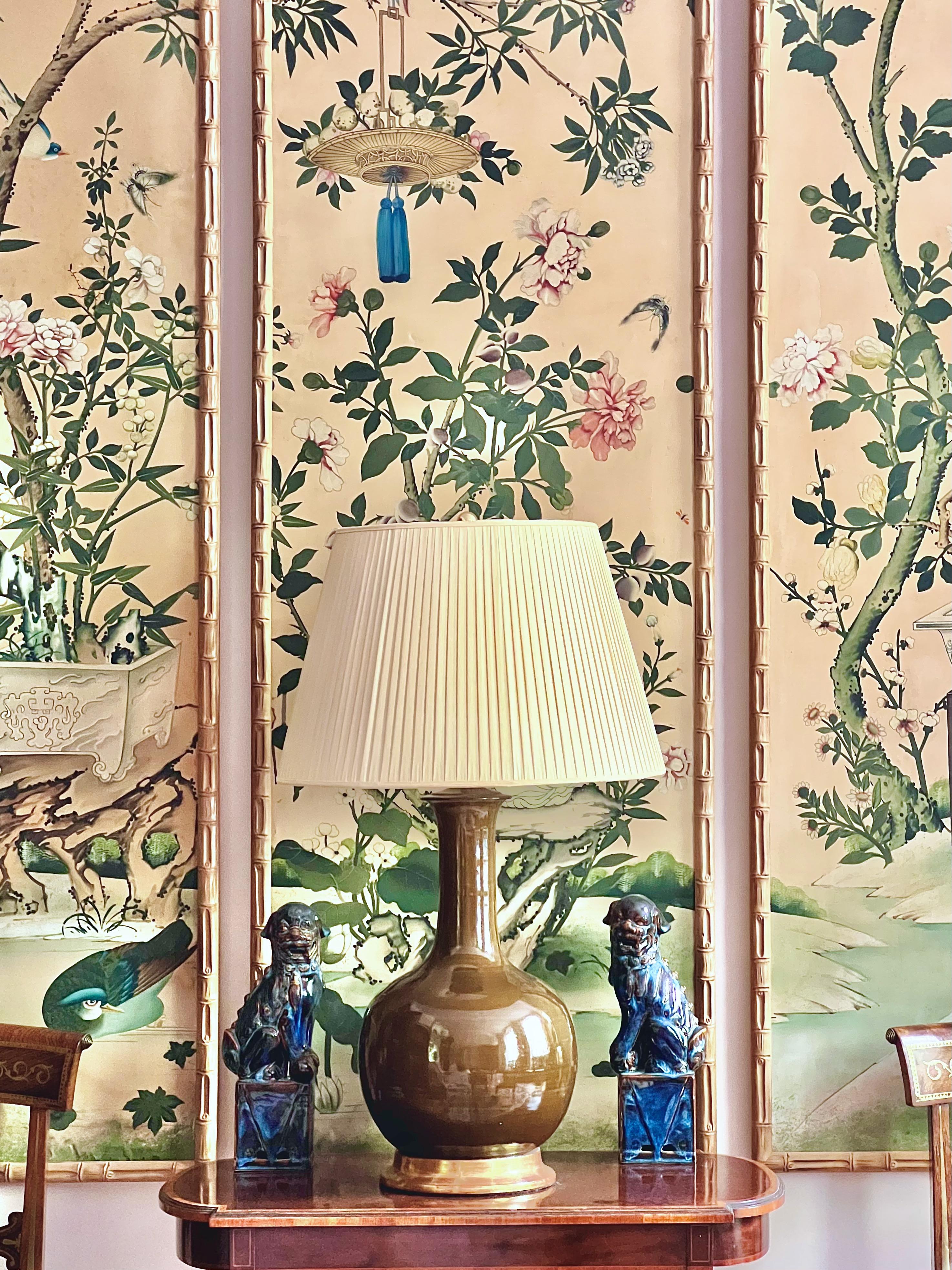Contemporary Large Single Gourd Vase Lamp, Olive Glazed, Christopher Spitzmiller For Sale