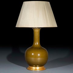 Large Single Gourd Vase Lamp, Olive Glazed, Christopher Spitzmiller