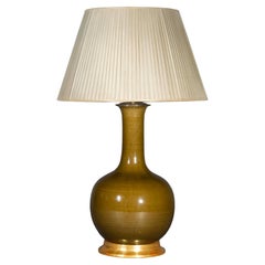 Large Single Gourd Vase Lamp, Olive Glazed, Christopher Spitzmiller