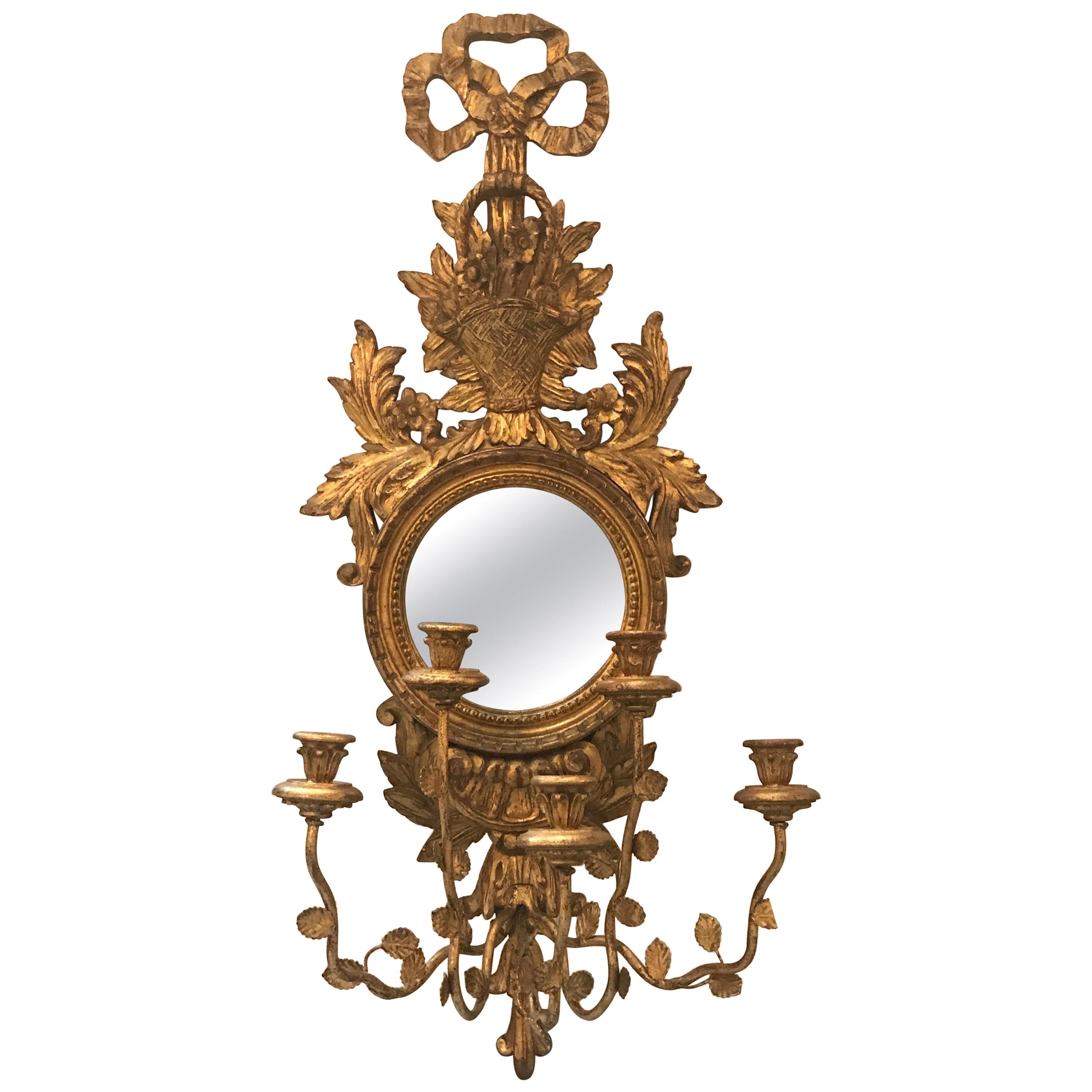 Large Single Italian Giltwood Mirror Candle Sconce