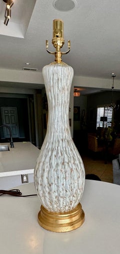 Large Single Murano White Bubbles Copper Aventurine Glass Table Lamp