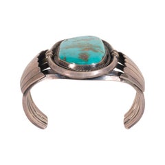 Large Single Stone Cerrillos Turquoise Cuff Bracelet
