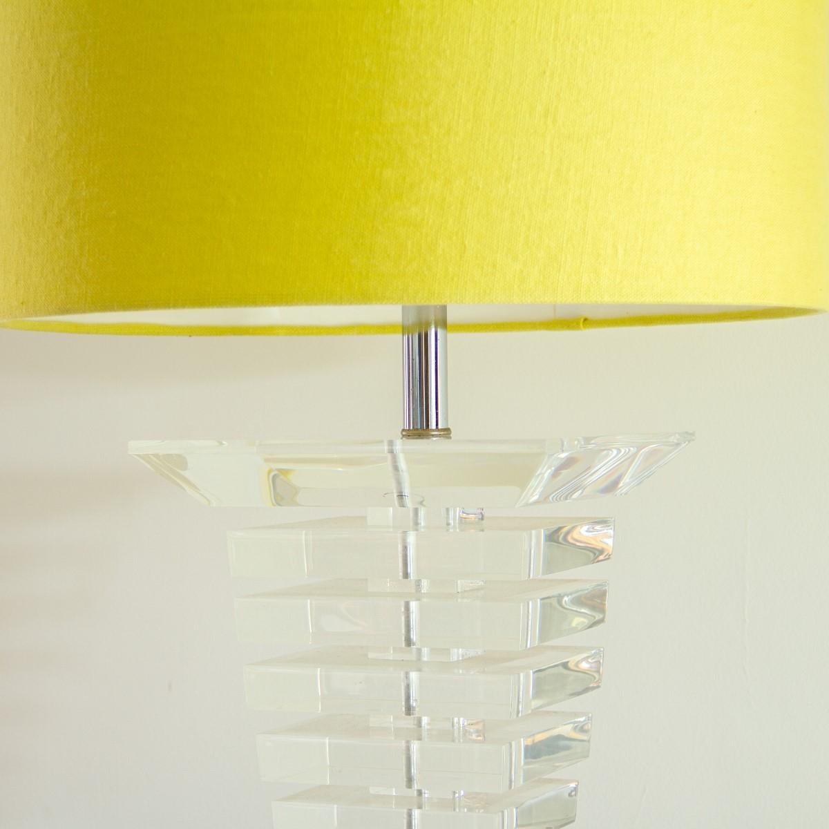 Late 20th Century Large Single Tapered Stacked Lucite Table Lamp, 1970s