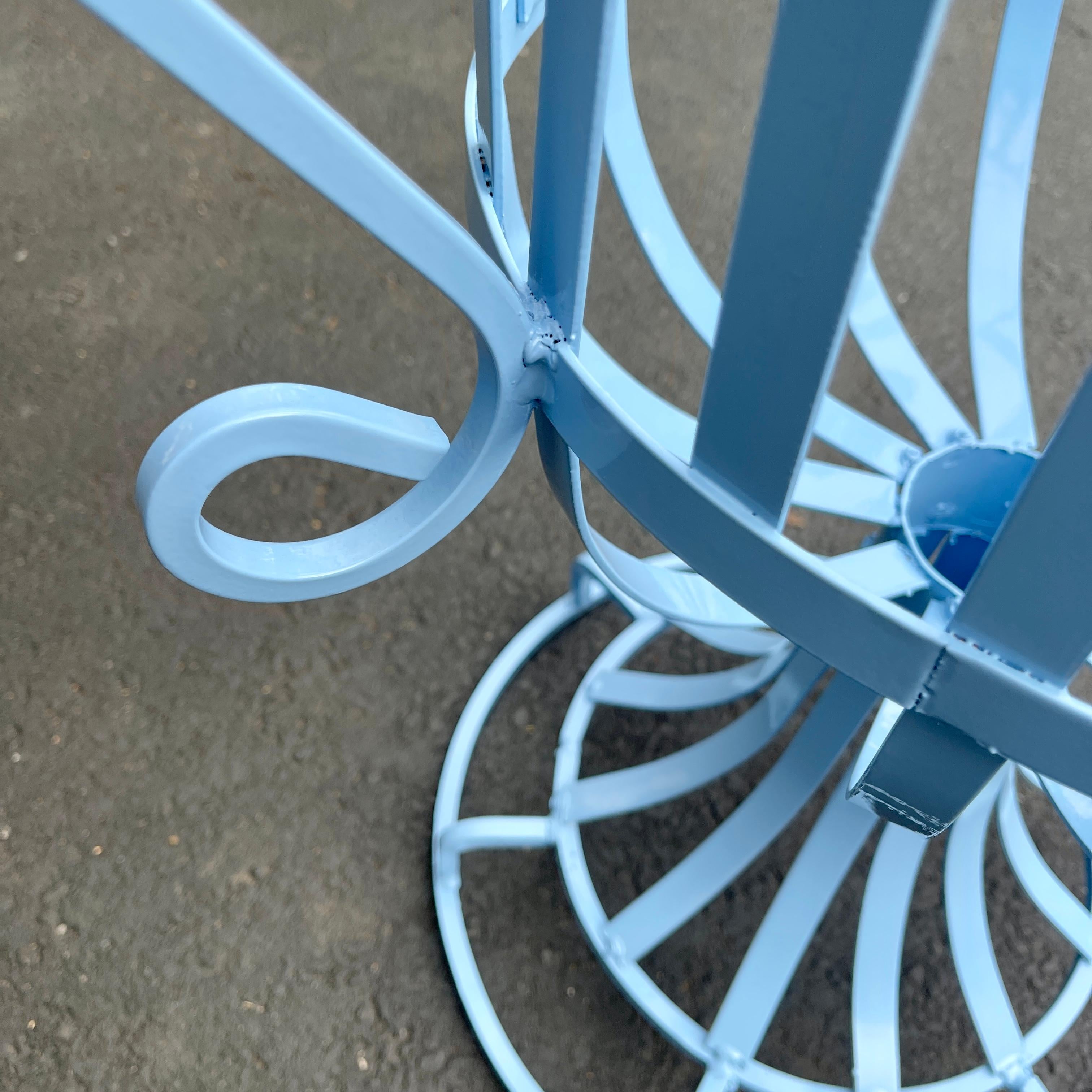 Large Single Tiffany Blue Powder-Coated Iron Planter Stand 7