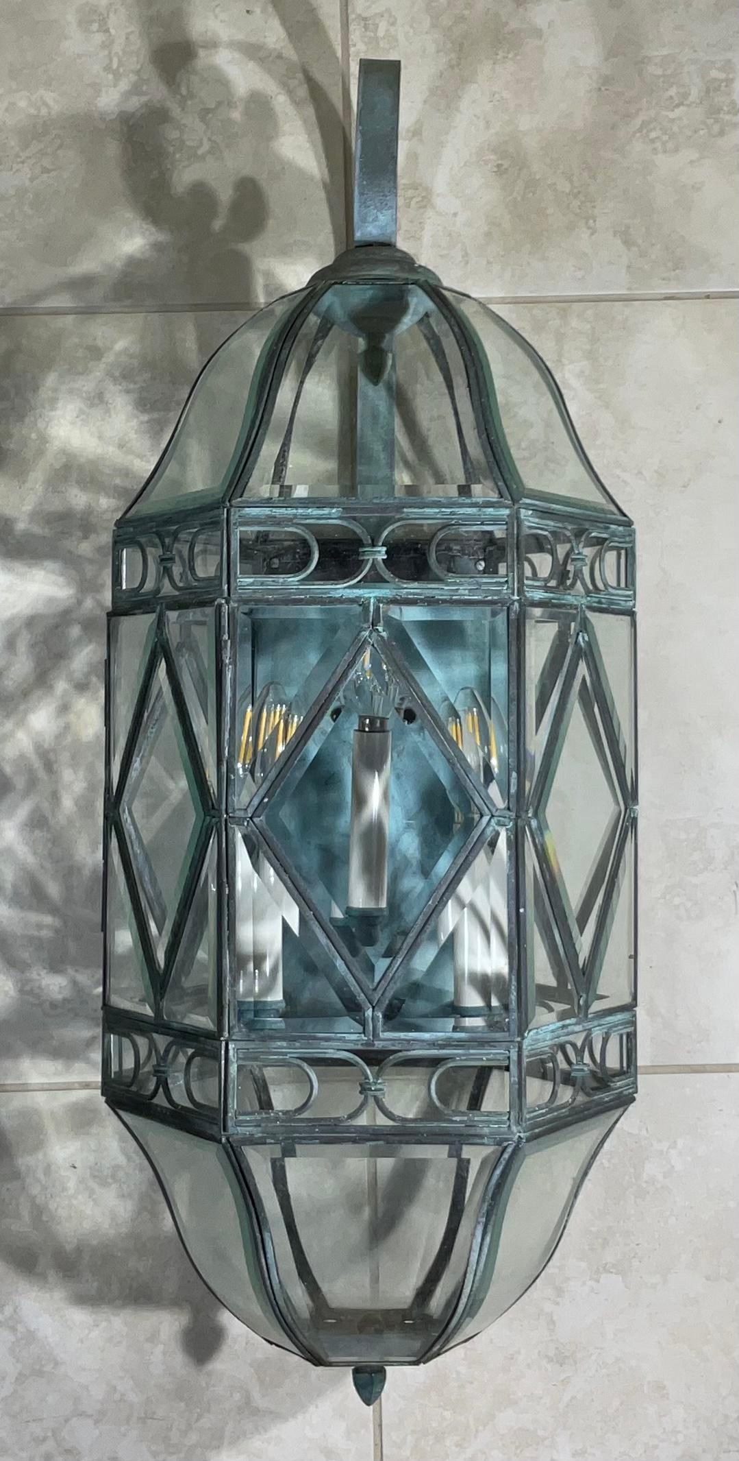 Hand-Crafted Large Single Vintage Brass Wall Lantern For Sale