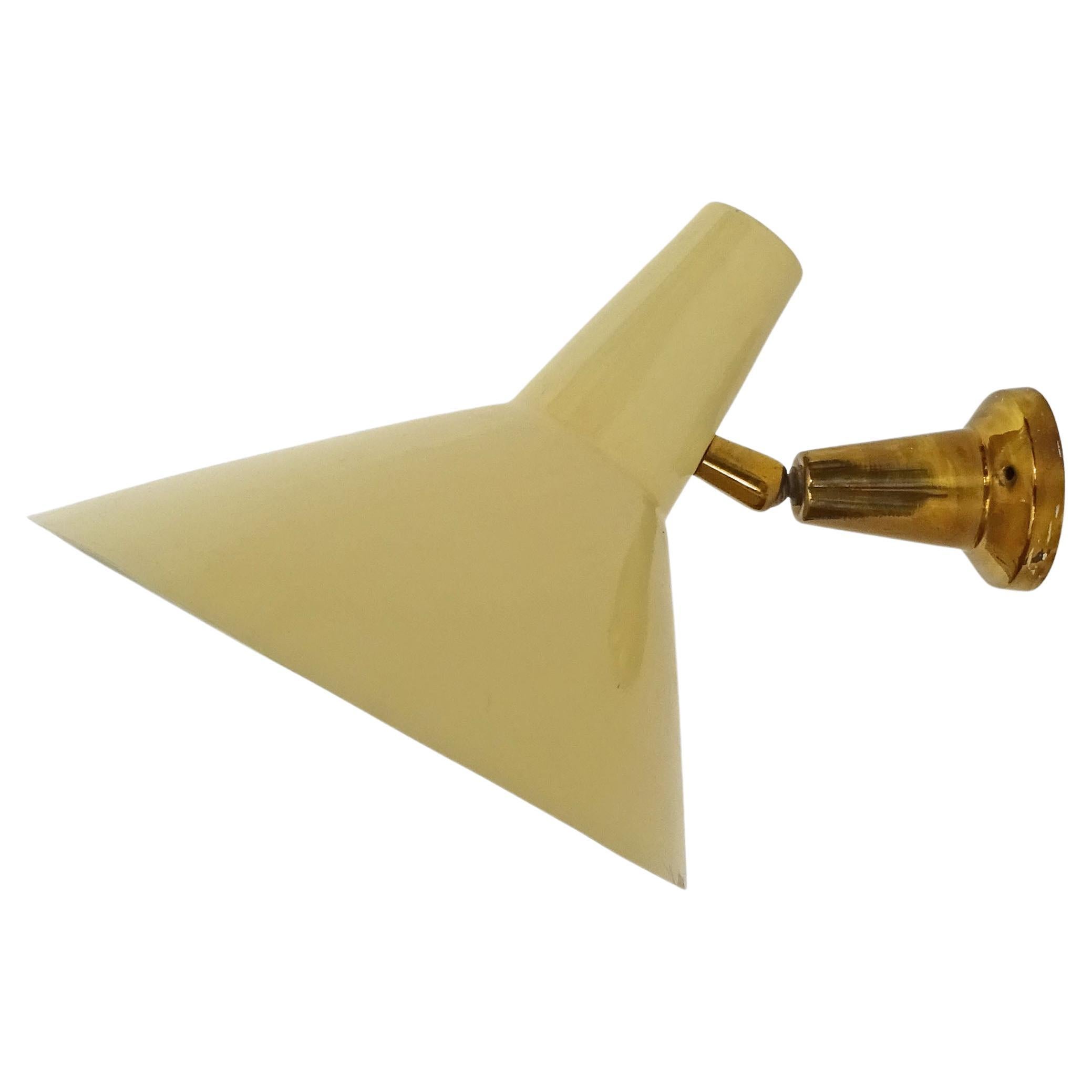 Large Single Wall Sconce in Brass and Cream Shade, Italy, 1950s For Sale