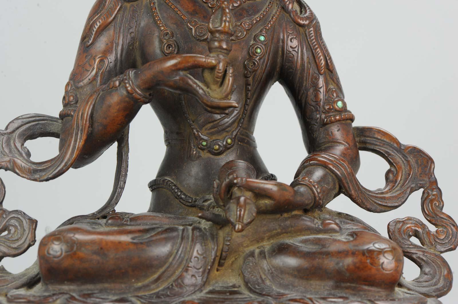 Large Sino Tibetan or Nepalese Bronze Bodhisattva Statue 20th Turqois Inlay 6