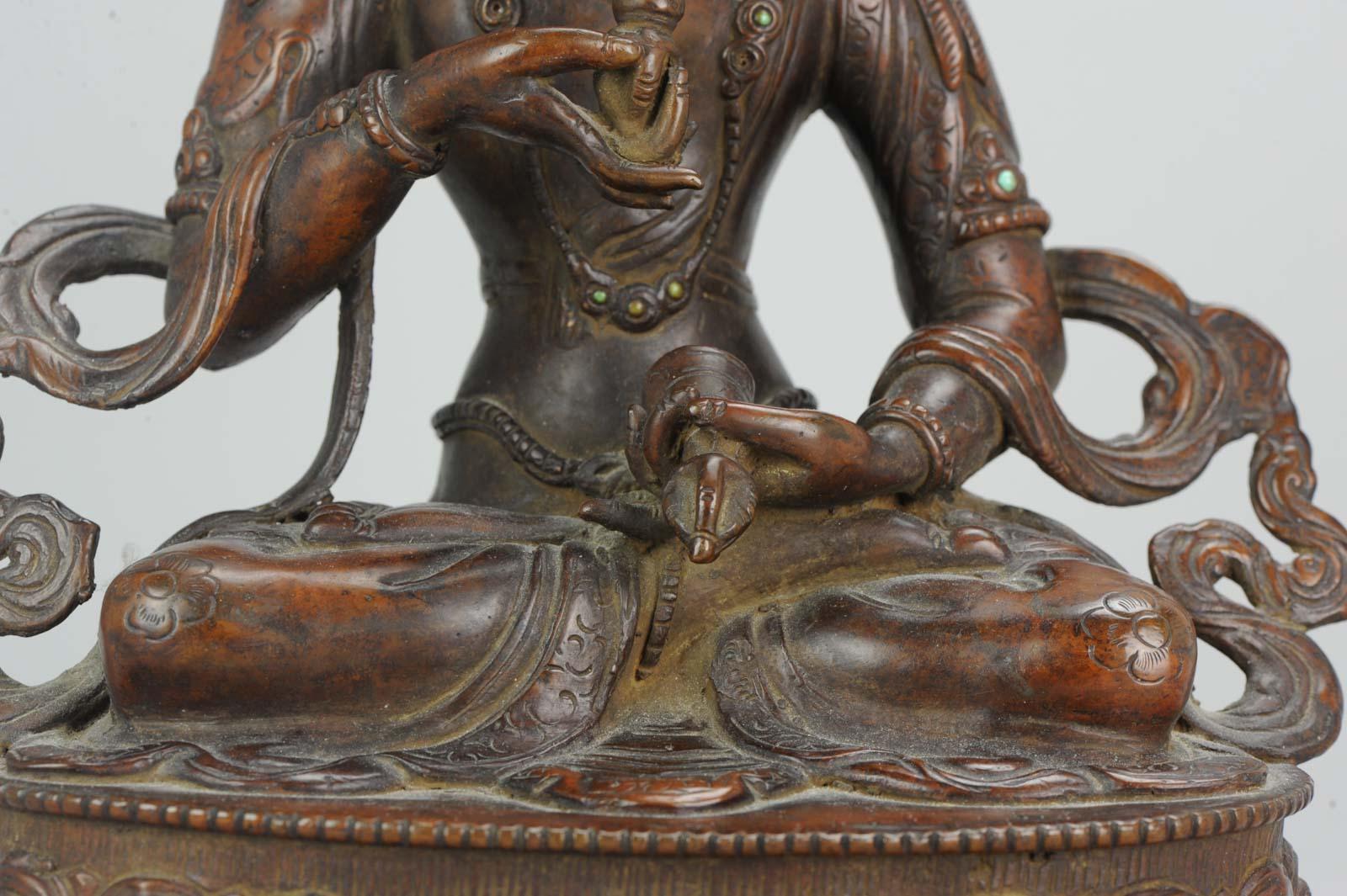 Large Sino Tibetan or Nepalese Bronze Bodhisattva Statue 20th Turqois Inlay 7