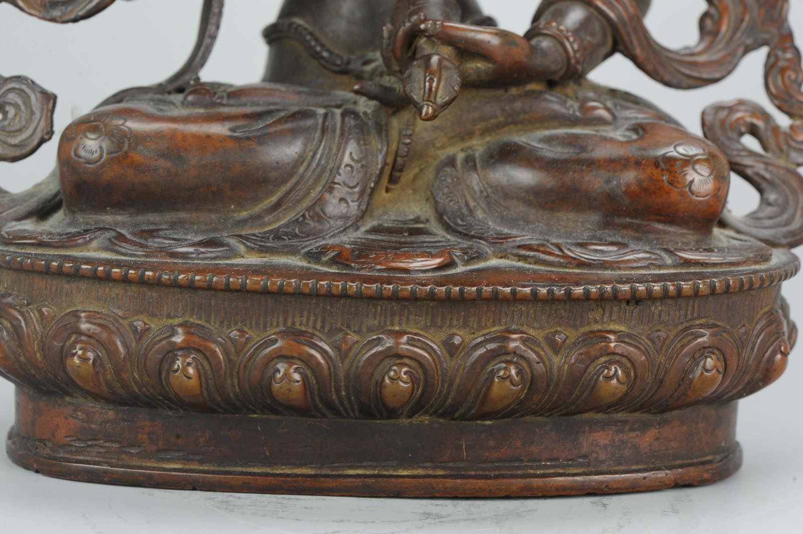 Large Sino Tibetan or Nepalese Bronze Bodhisattva Statue 20th Turqois Inlay 8