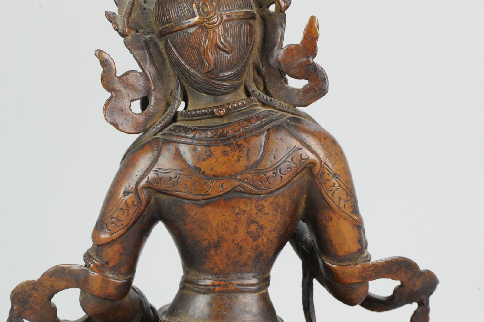 Large Sino Tibetan or Nepalese Bronze Bodhisattva Statue 20th Turqois Inlay 3