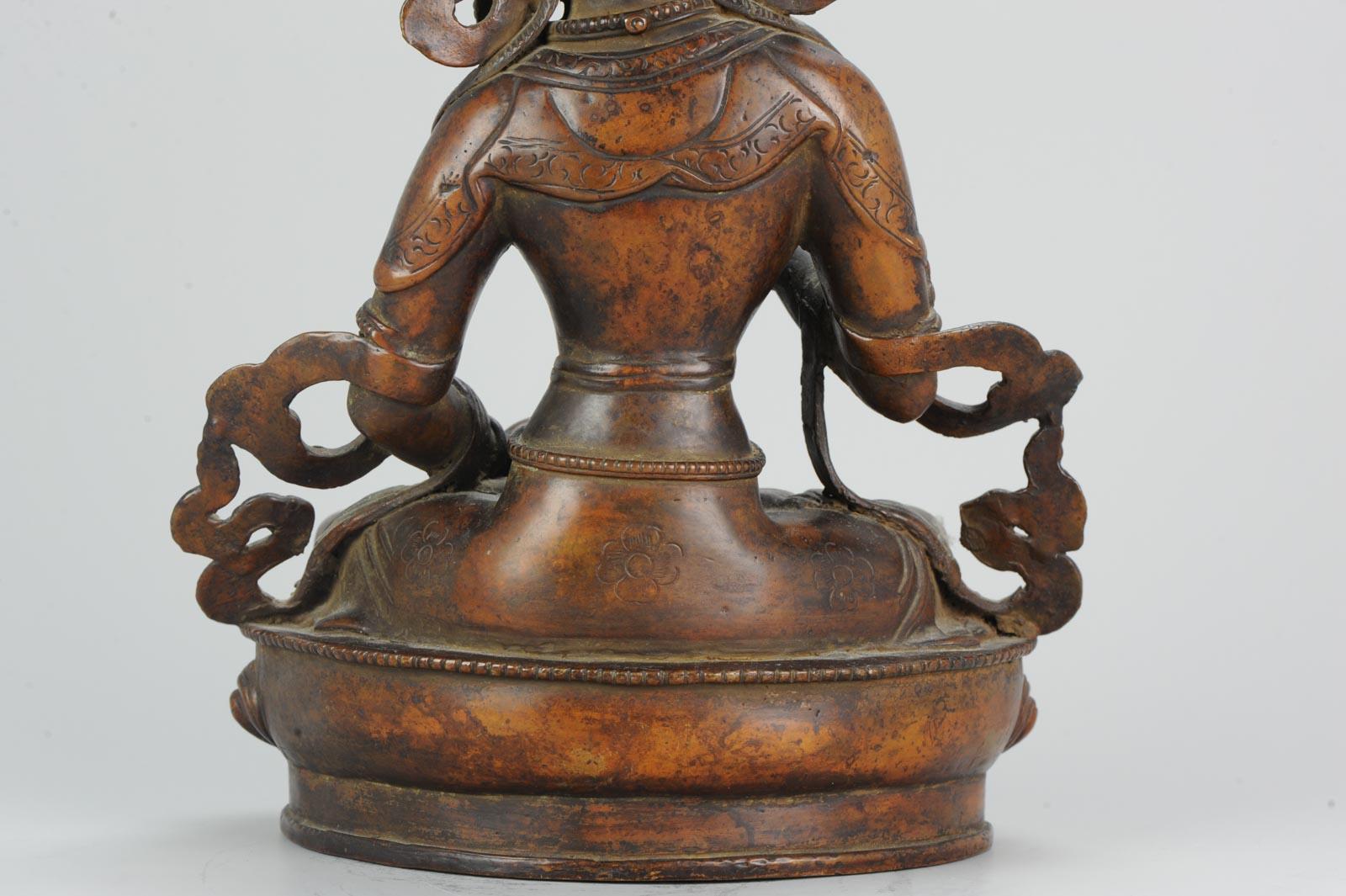 Large Sino Tibetan or Nepalese Bronze Bodhisattva Statue 20th Turqois Inlay 4