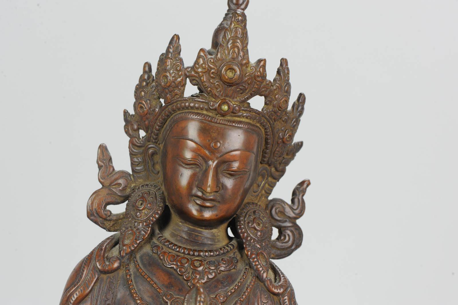 Large Sino Tibetan or Nepalese Bronze Bodhisattva Statue 20th Turqois Inlay 5