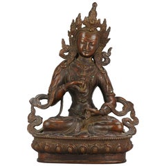 Large Sino Tibetan or Nepalese Bronze Bodhisattva Statue 20th Turqois Inlay