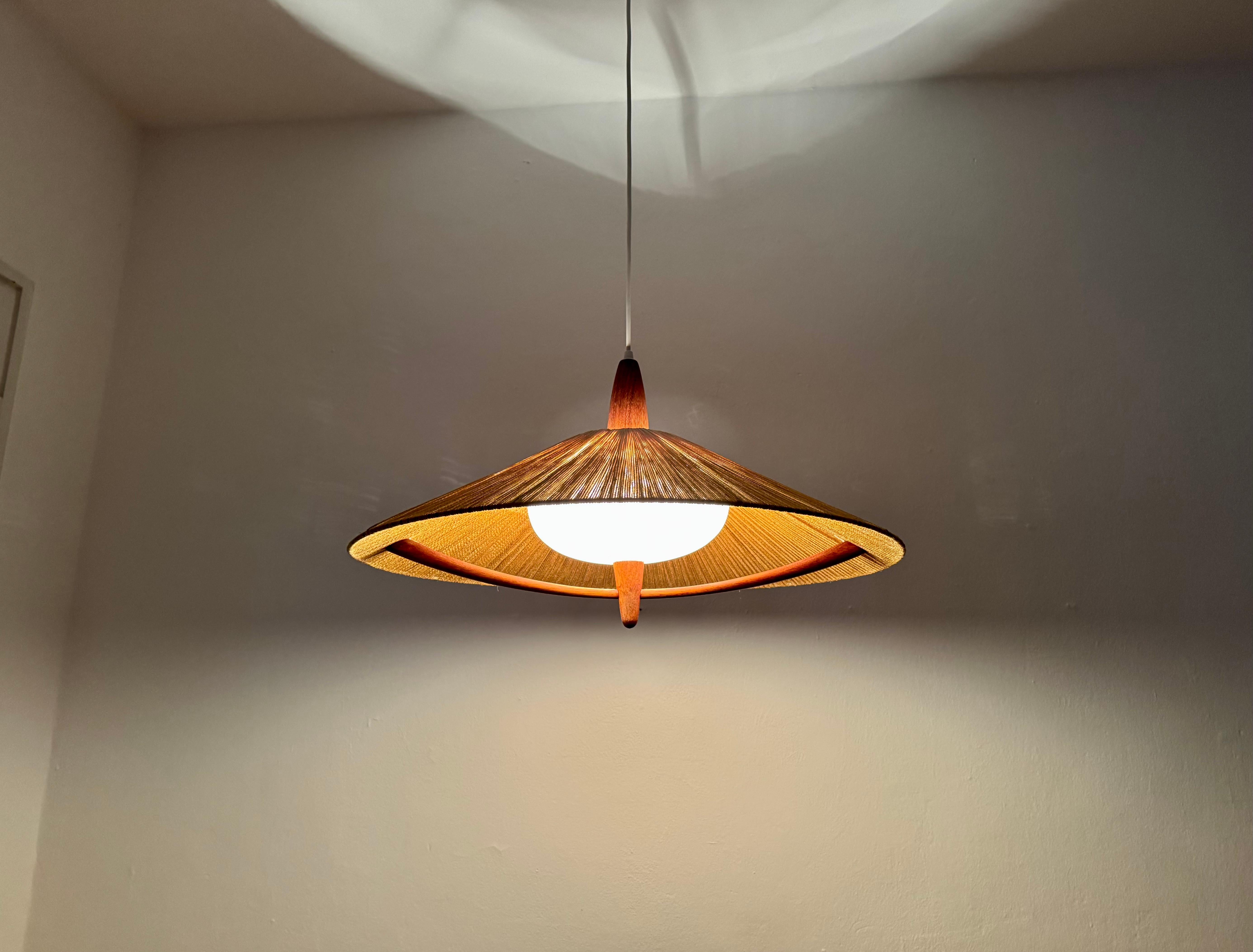 Lampada a sospensione grande in Sisal e Teak di Temde in vendita 3