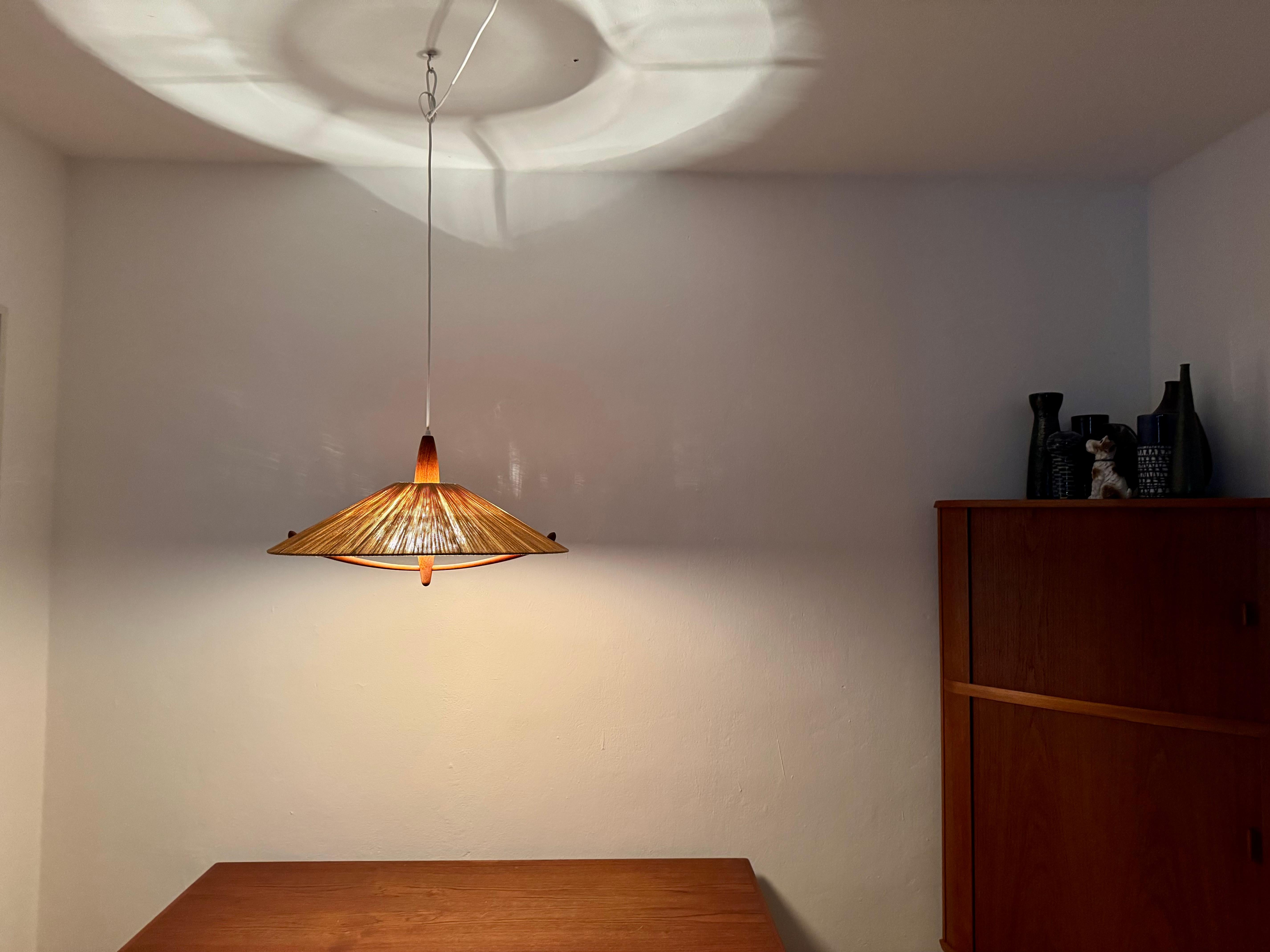 Lampada a sospensione grande in Sisal e Teak di Temde in vendita 5
