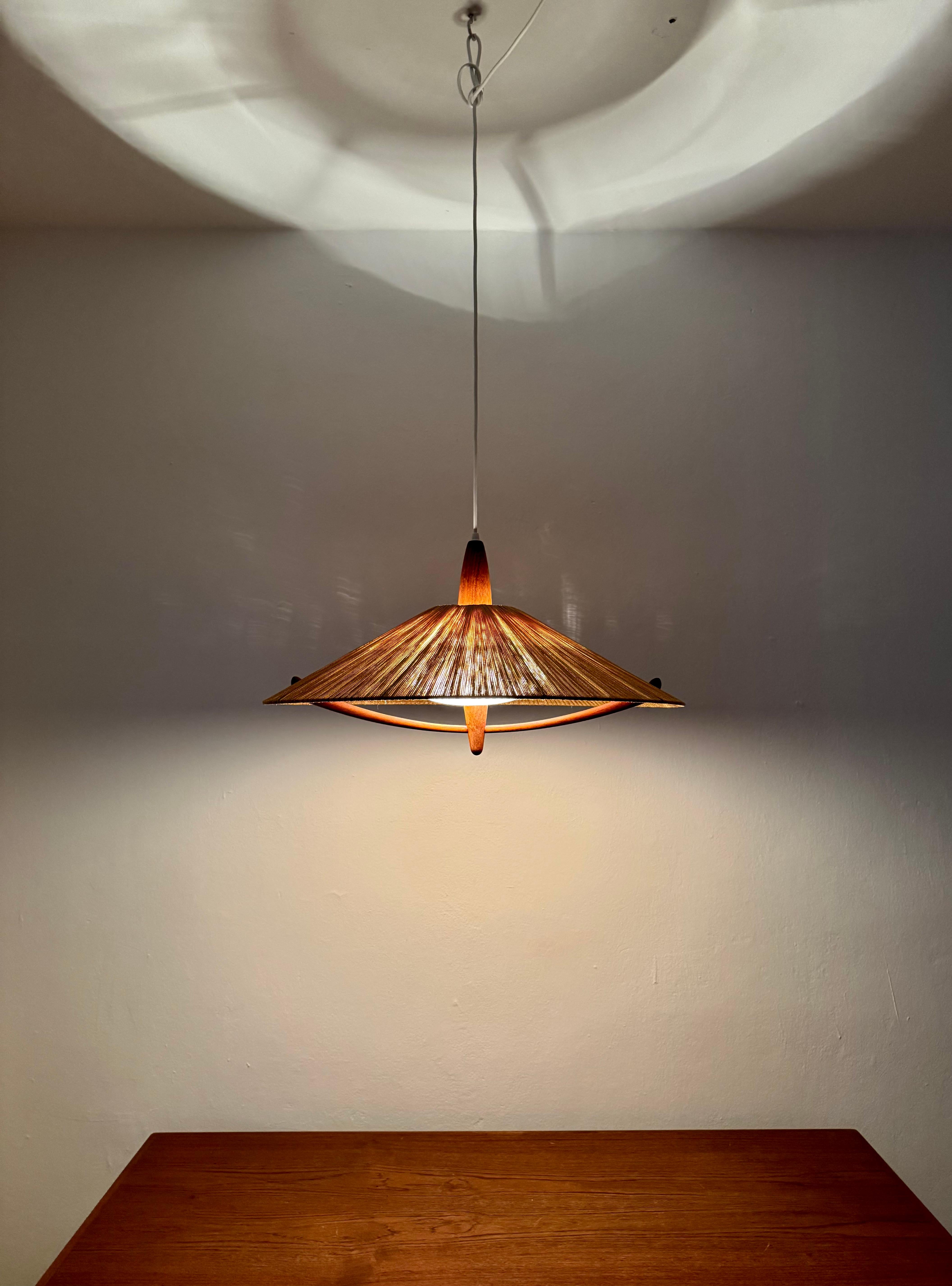 Lampada a sospensione grande in Sisal e Teak di Temde in vendita 6
