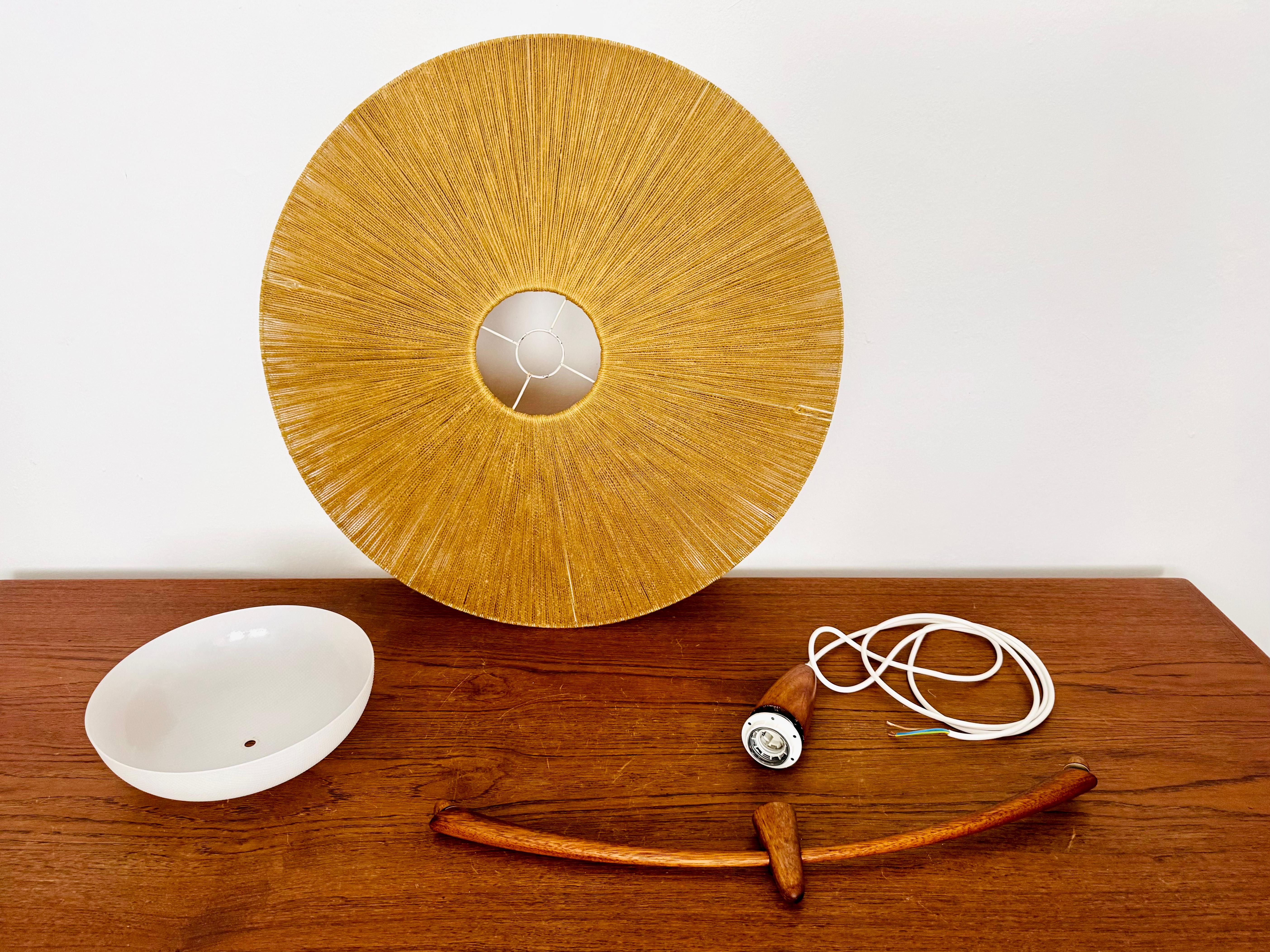 Lampada a sospensione grande in Sisal e Teak di Temde in vendita 7