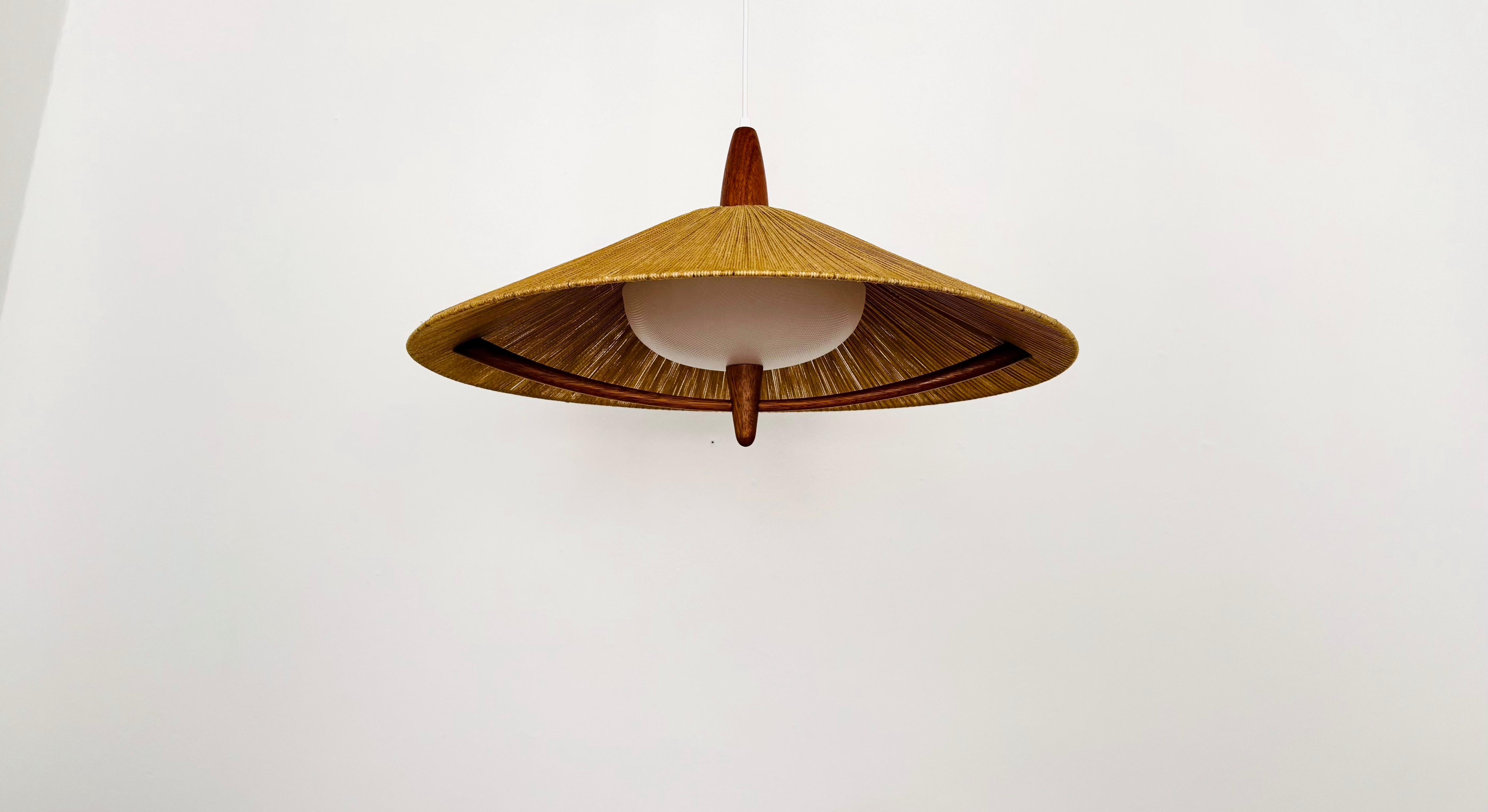 Tedesco Lampada a sospensione grande in Sisal e Teak di Temde in vendita