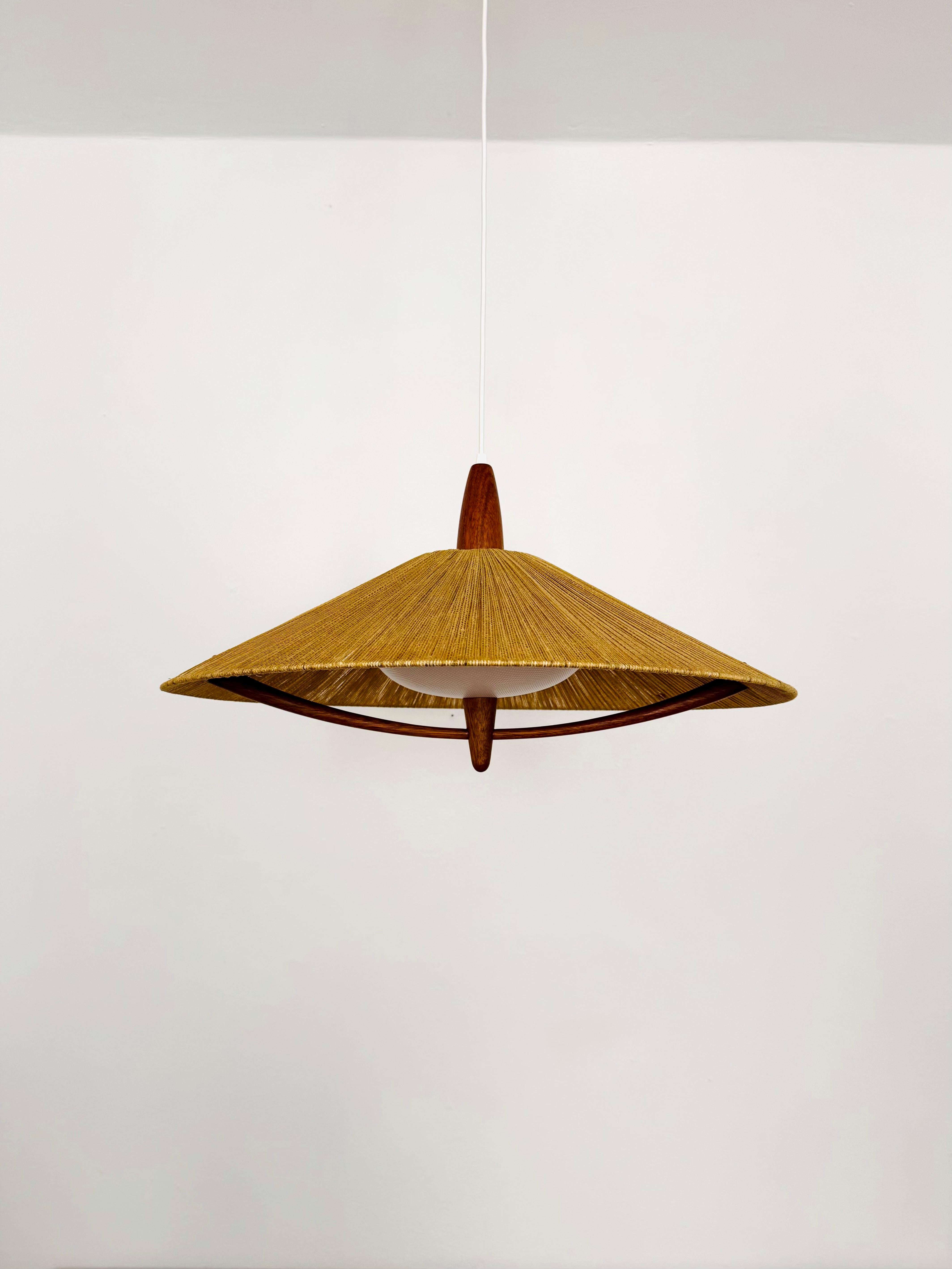 Lampada a sospensione grande in Sisal e Teak di Temde In condizioni buone in vendita a München, DE