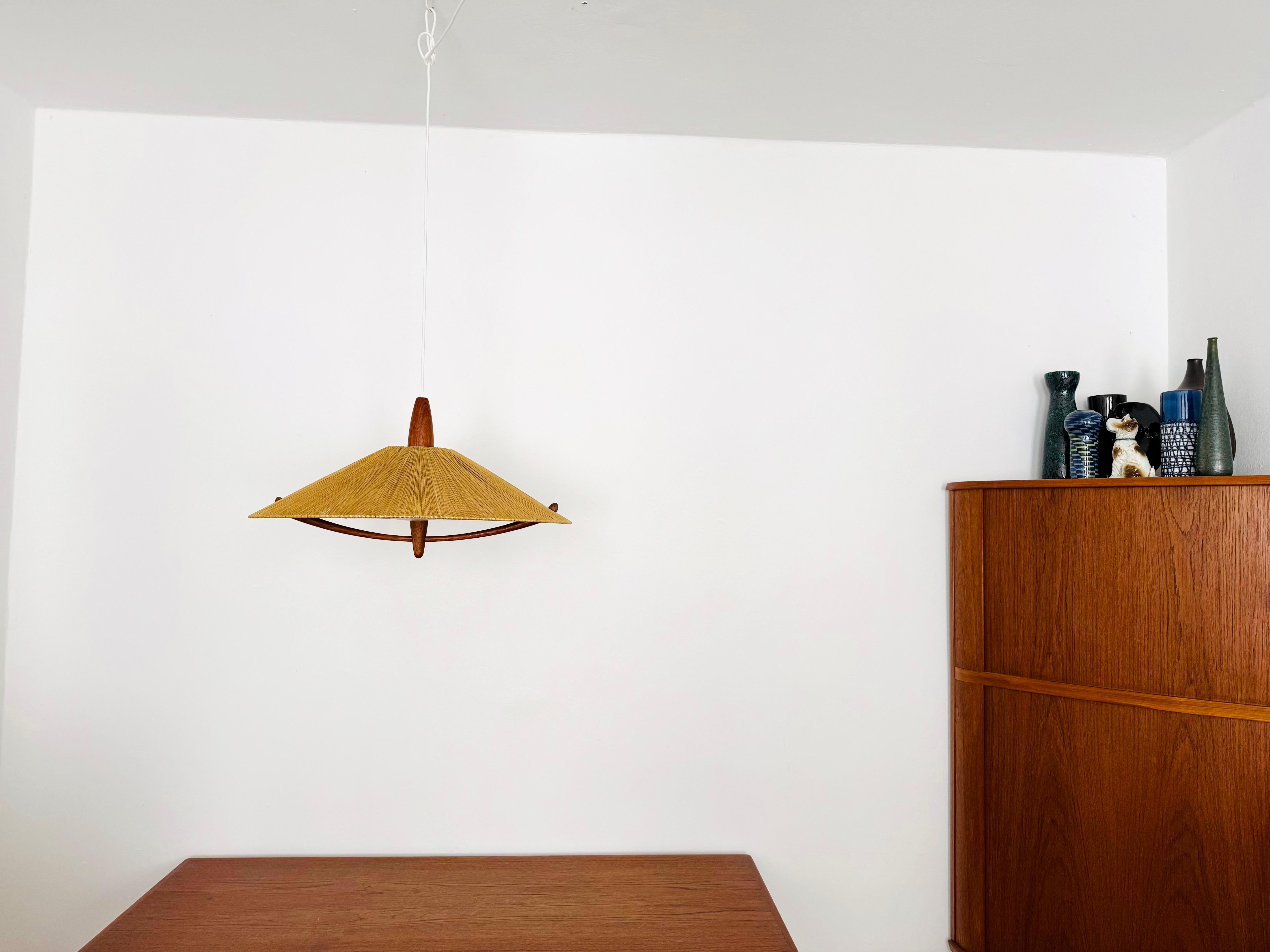 Lampada a sospensione grande in Sisal e Teak di Temde in vendita 1