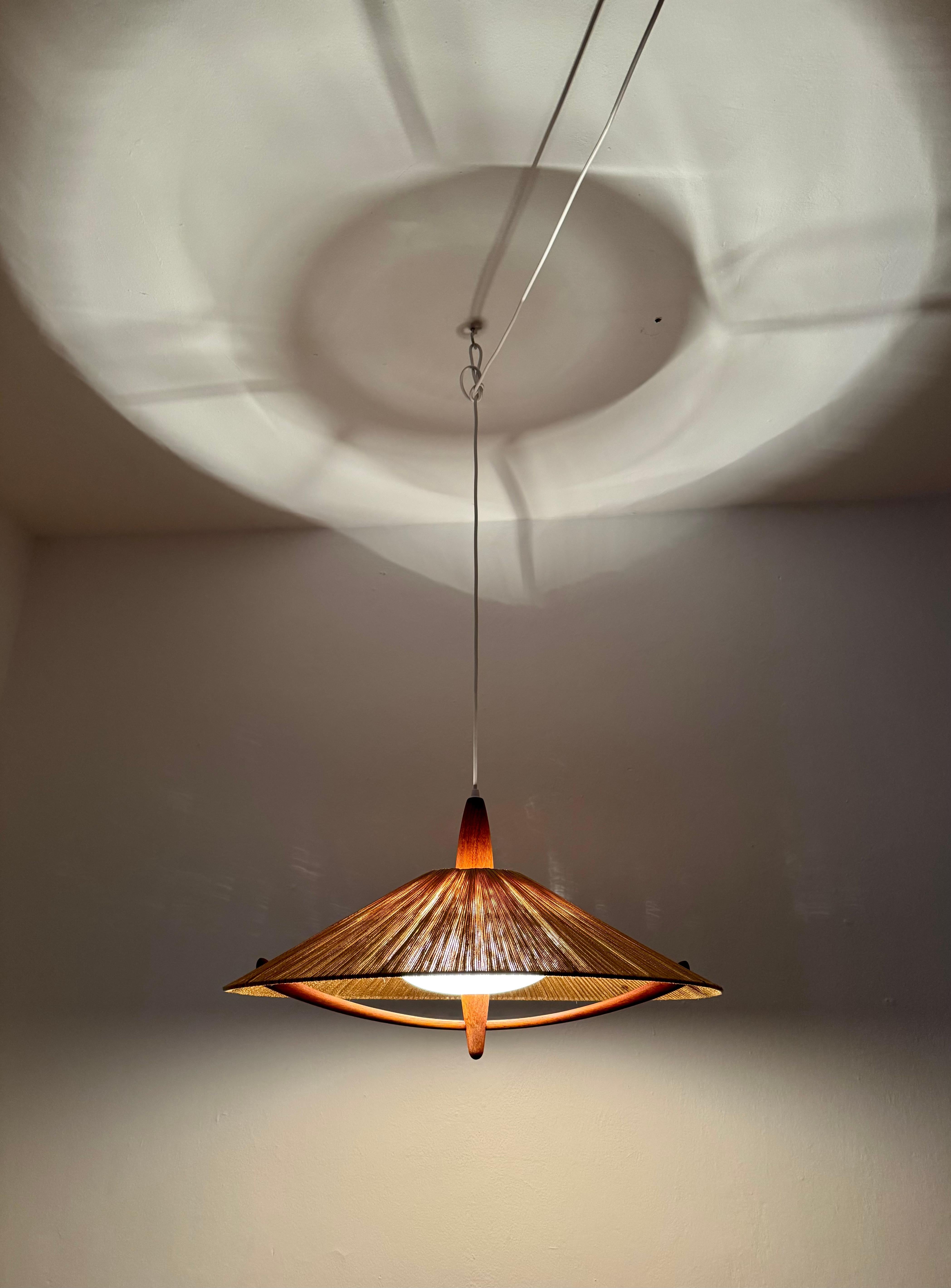 Lampada a sospensione grande in Sisal e Teak di Temde in vendita 2
