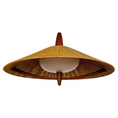 Grande lampe suspendue en teck et sisal de Temde