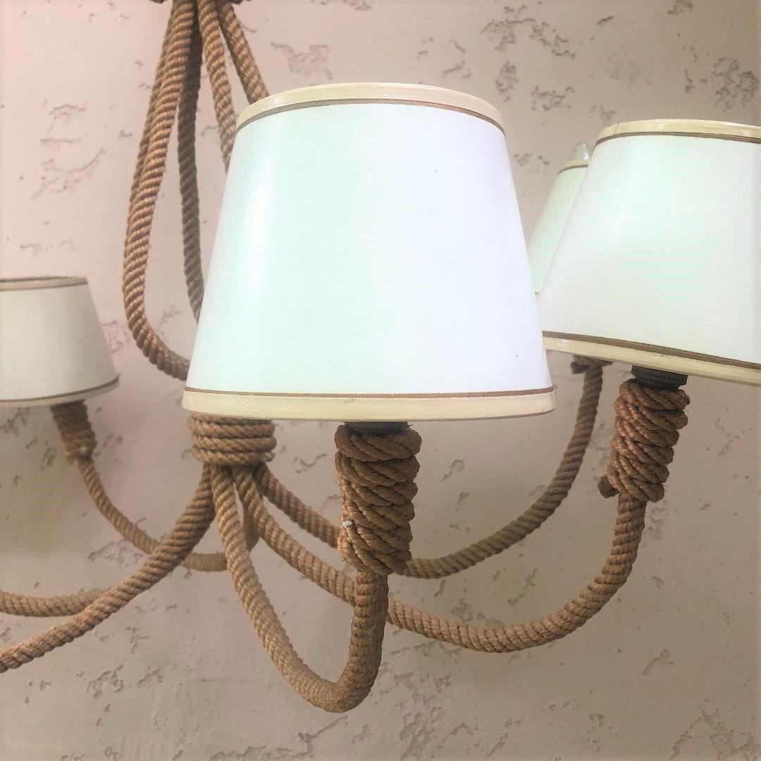 French Large Six Arms Rope Chandelier Audoux Minet, circa 1960