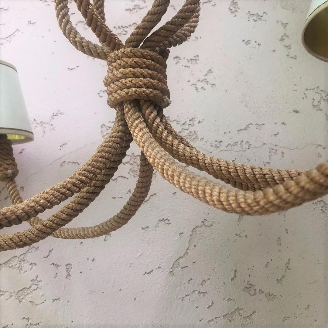 Large Six Arms Rope Chandelier Audoux Minet, circa 1960 In Good Condition In Austin, TX