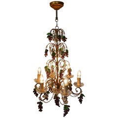 Large Six Branch Chandelier Hung with Amethyst Grapes